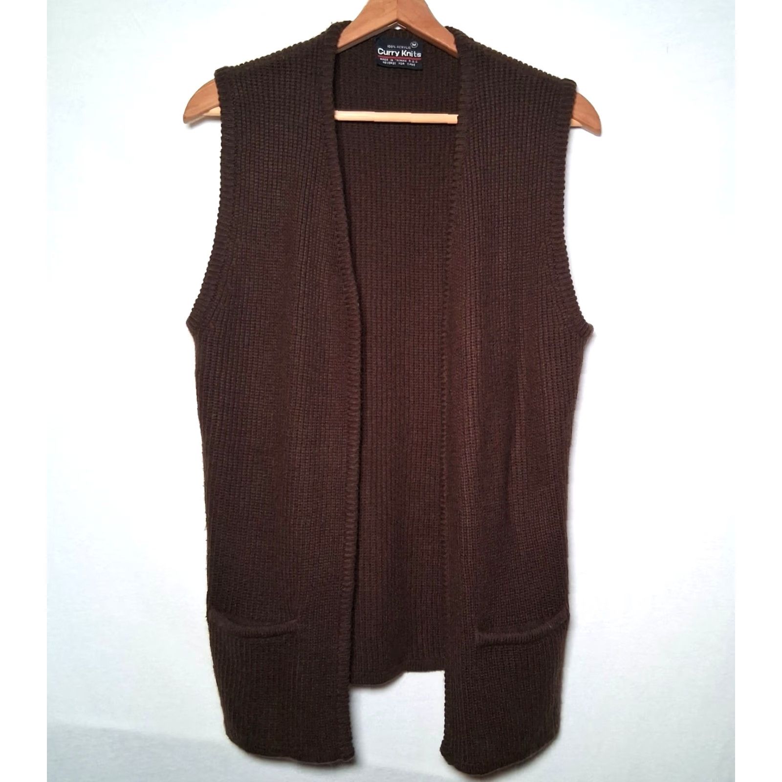 Vintage VINTAGE Curry Knits Sweater Vest Women M Brown Open Front Ribbed Knit Vest 80s Brown Open front Womens M Size M / US 6-8 / IT 42-44 - 2 Thumbnail