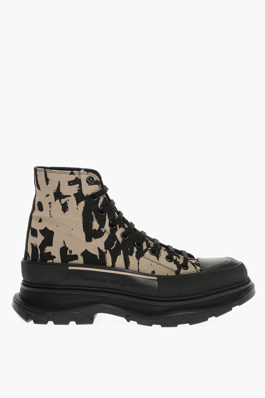 image of Alexander Mcqueen Og1Mm0423 Leather Hi-Top Sneakers In Beige Black, Men's (Size 7)