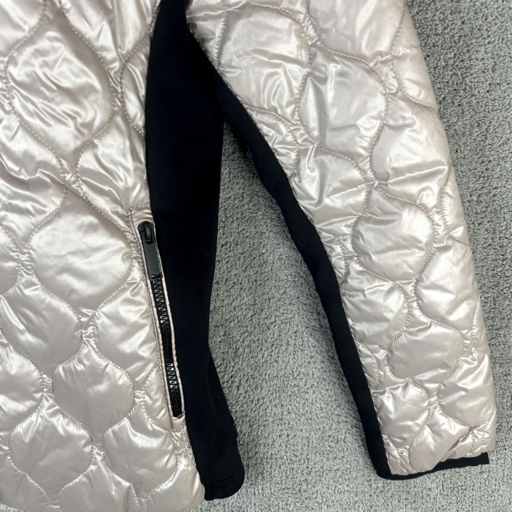 Vintage Calvin Klein Jeans Jacket Womens Small Beige Quilted Hooded Puffer Winter Coat Size 28" / US 6 / IT 42 - 3 Thumbnail