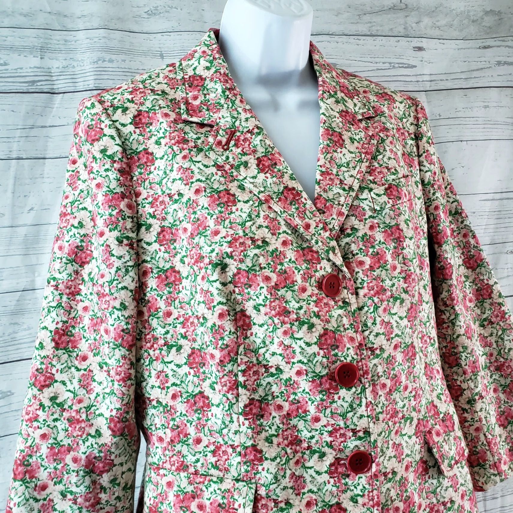 Talbots Talbots Blazer Womens Size 12 Pink Floral 3/4 Sleeve Cotton Blend Button Front Modern Casual Womens Size XL / US 12-14 / IT 48-50 - 2 Thumbnail