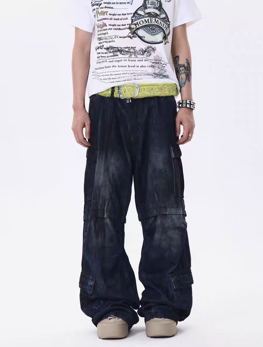 Japanese Brand × Jean Navy Blue Washed Loose Fit Work Jeans Size US 31 - 1 Thumbnail