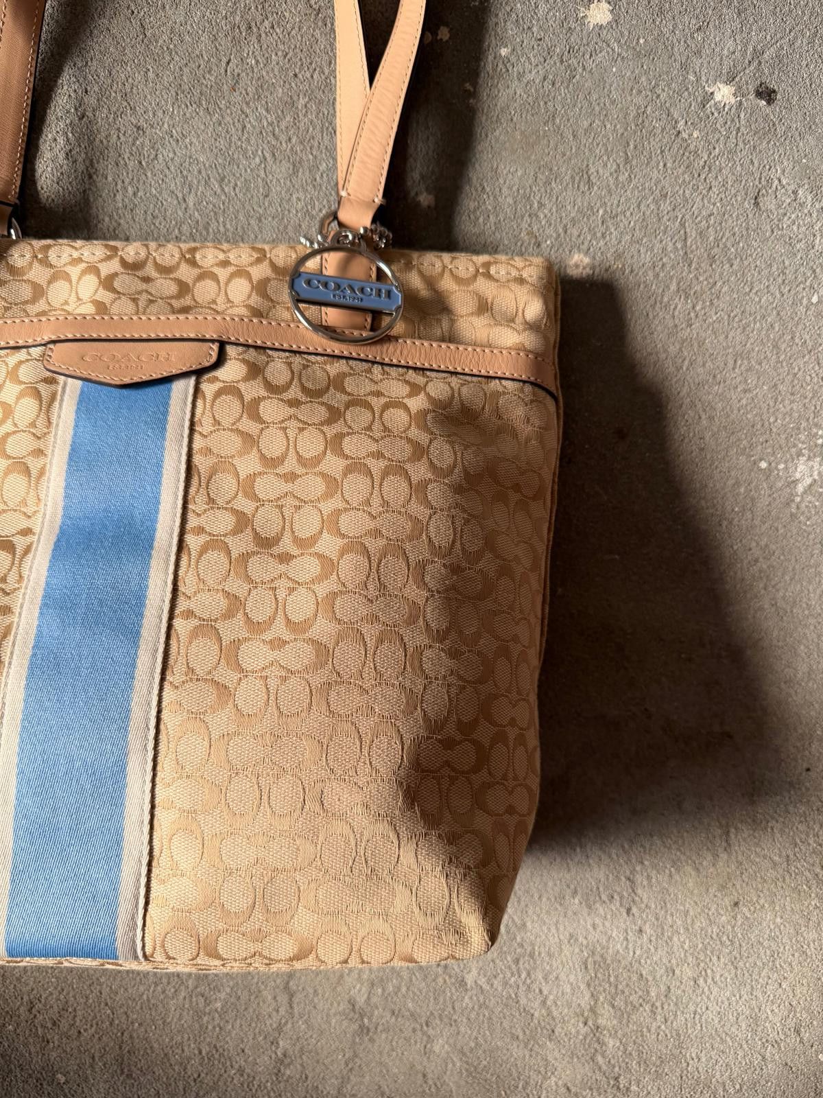 Coach Coach Signature Stripe Tote Bag Beige/Blue Size ONE SIZE - 4 Thumbnail