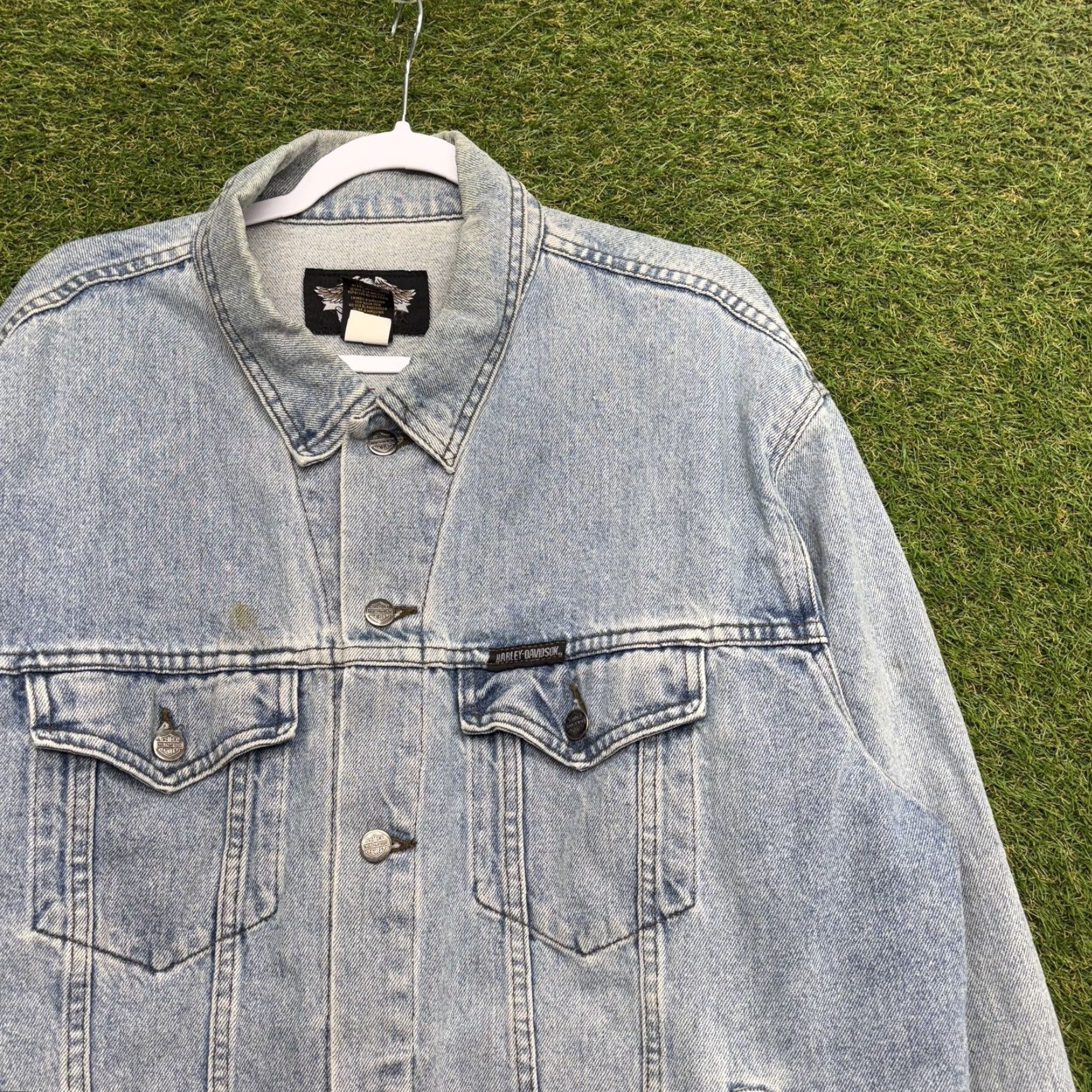 Harley Davidson VINTAGE Harley-Davidson Jacket Mens XL Denim Trucker Blue 90s Biker Motorcycle Casual Size US XL / EU 56 / 4 - 2 Thumbnail