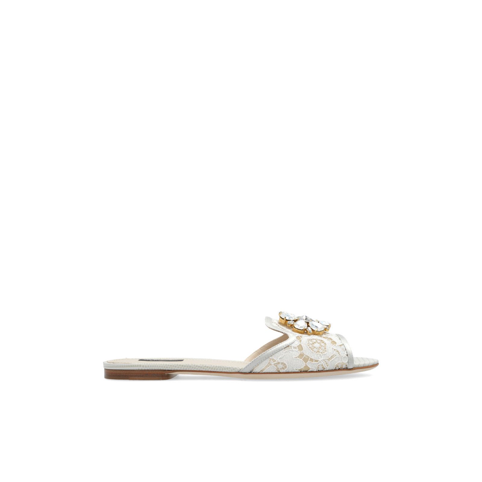 DOLCE&GABBANA Bianca Jewel Rhinestone White Lace Slippers Ne
