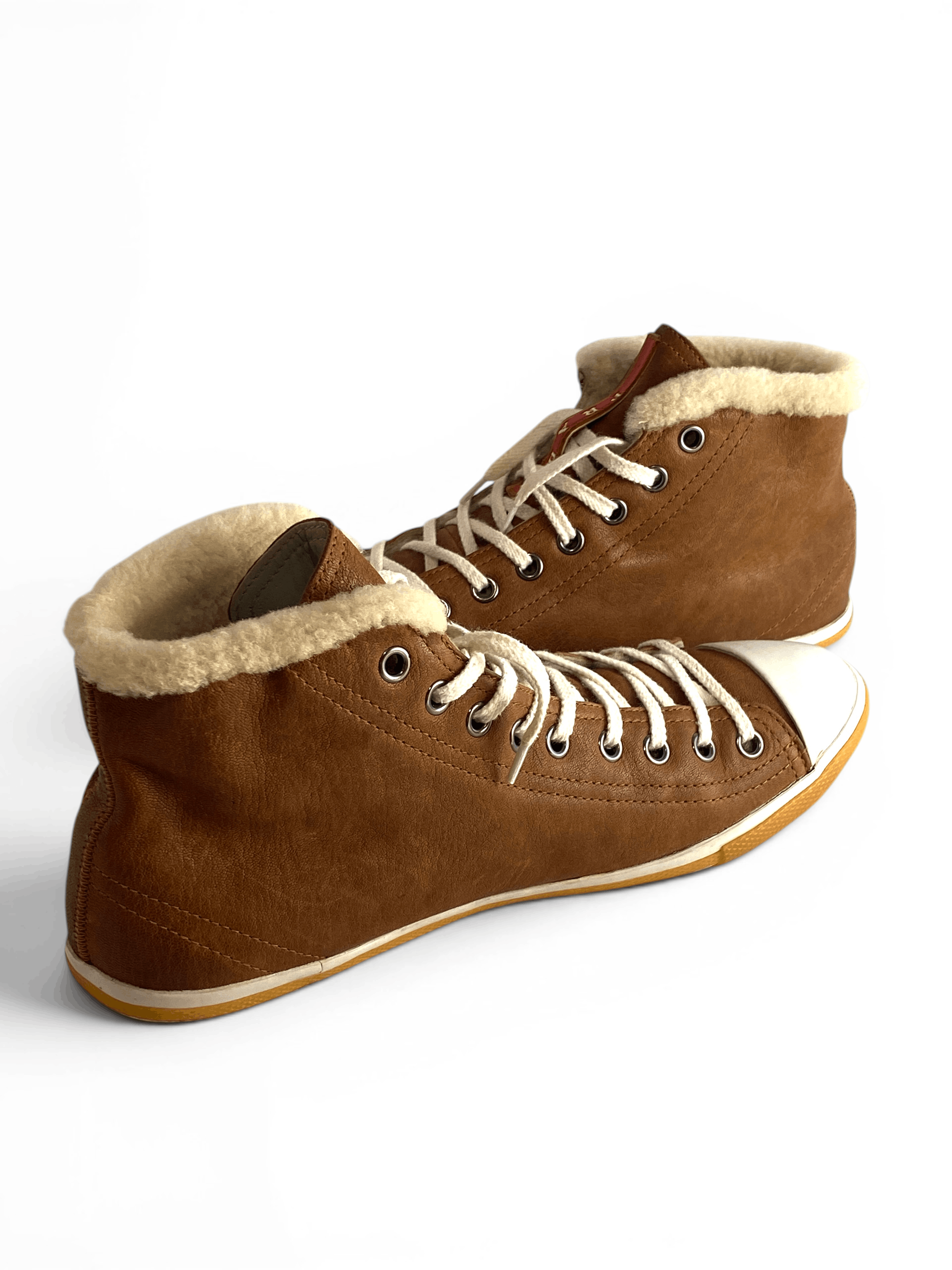 Prada Prada Brown White Suede Faux Sneakers Trainers Shoes Size US 8 / IT 38 - 8 Thumbnail