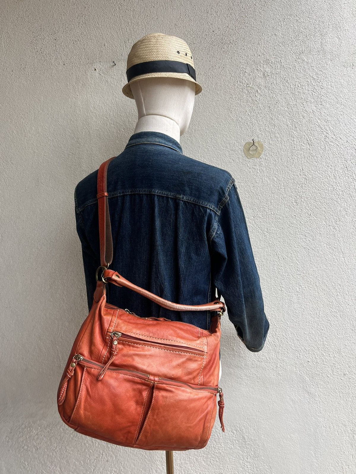Leather Kissora Japan Sun Faded Patina Leather 2 Way Sling Bag Size ONE SIZE - 1 Thumbnail