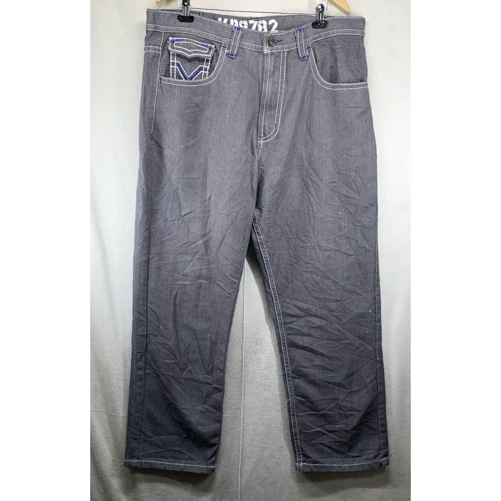 Vintage VINTAGE KB8782 Baggy Jeans Mens 40x29 Gray Y2K Embroidered Wide-Leg Grunge 90s Size US 42 / EU 58 - 4 Thumbnail