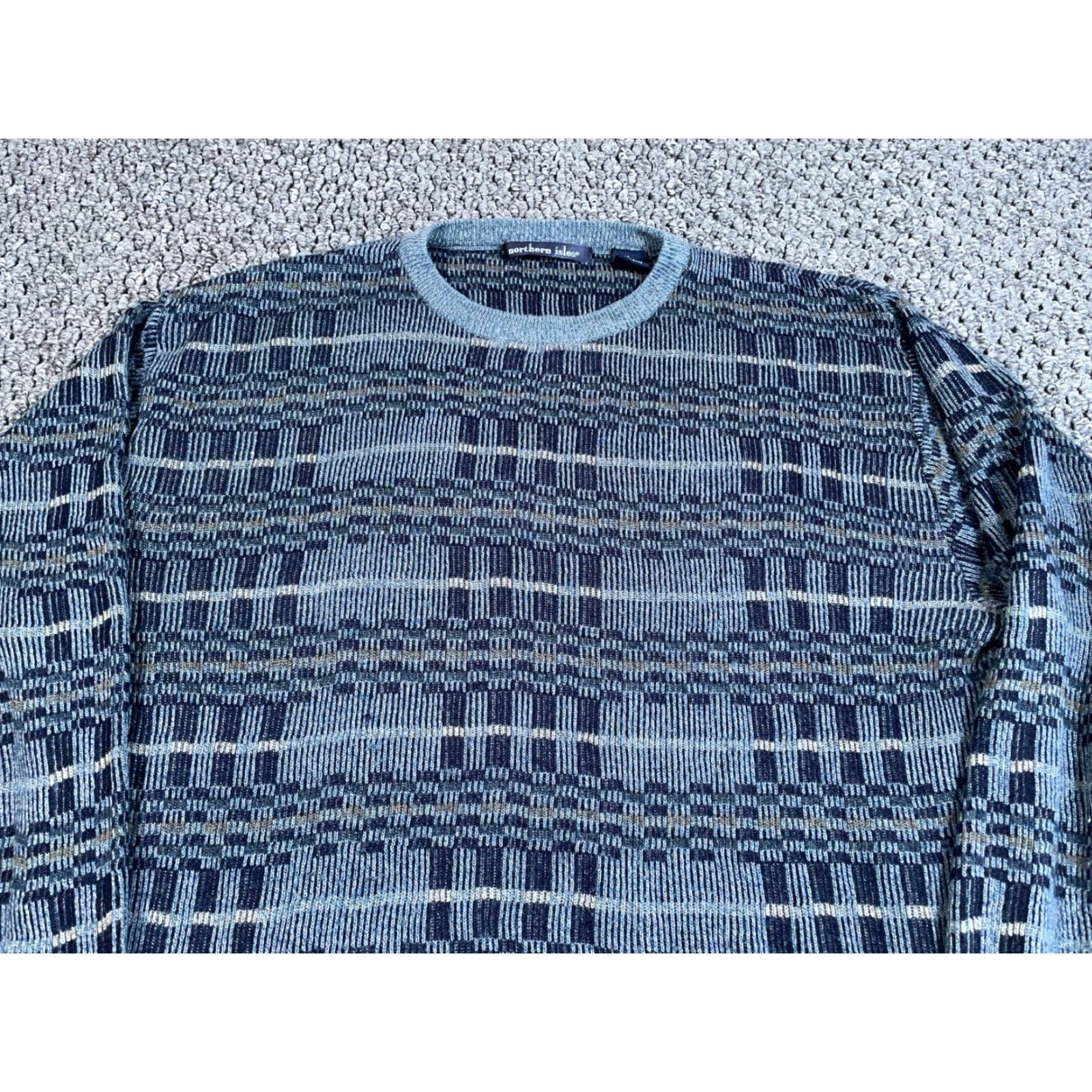 Vintage VINTAGE Northern Isles Sweater Adult Large Gray Lightweight Knit Geometric 80s 90s Mens Pullover Crew Neck Size US L / EU 52-54 / 3 - 4 Thumbnail