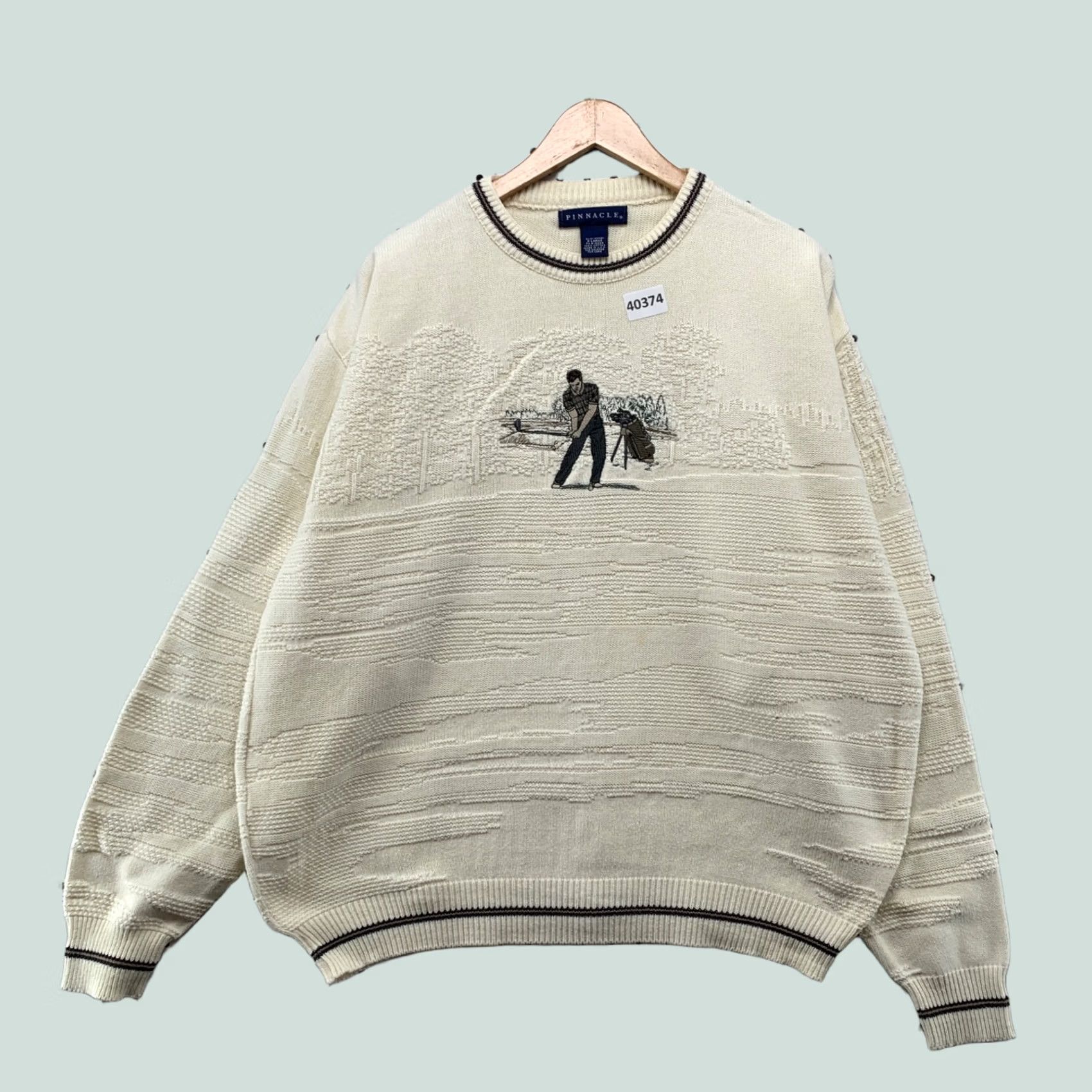 Vintage Pinnacle Golf Knit Sweater Mens XL Beige Ivory Graphic USA 26x27.5 Vintage Size US XL / EU 56 / 4 - 1 Thumbnail