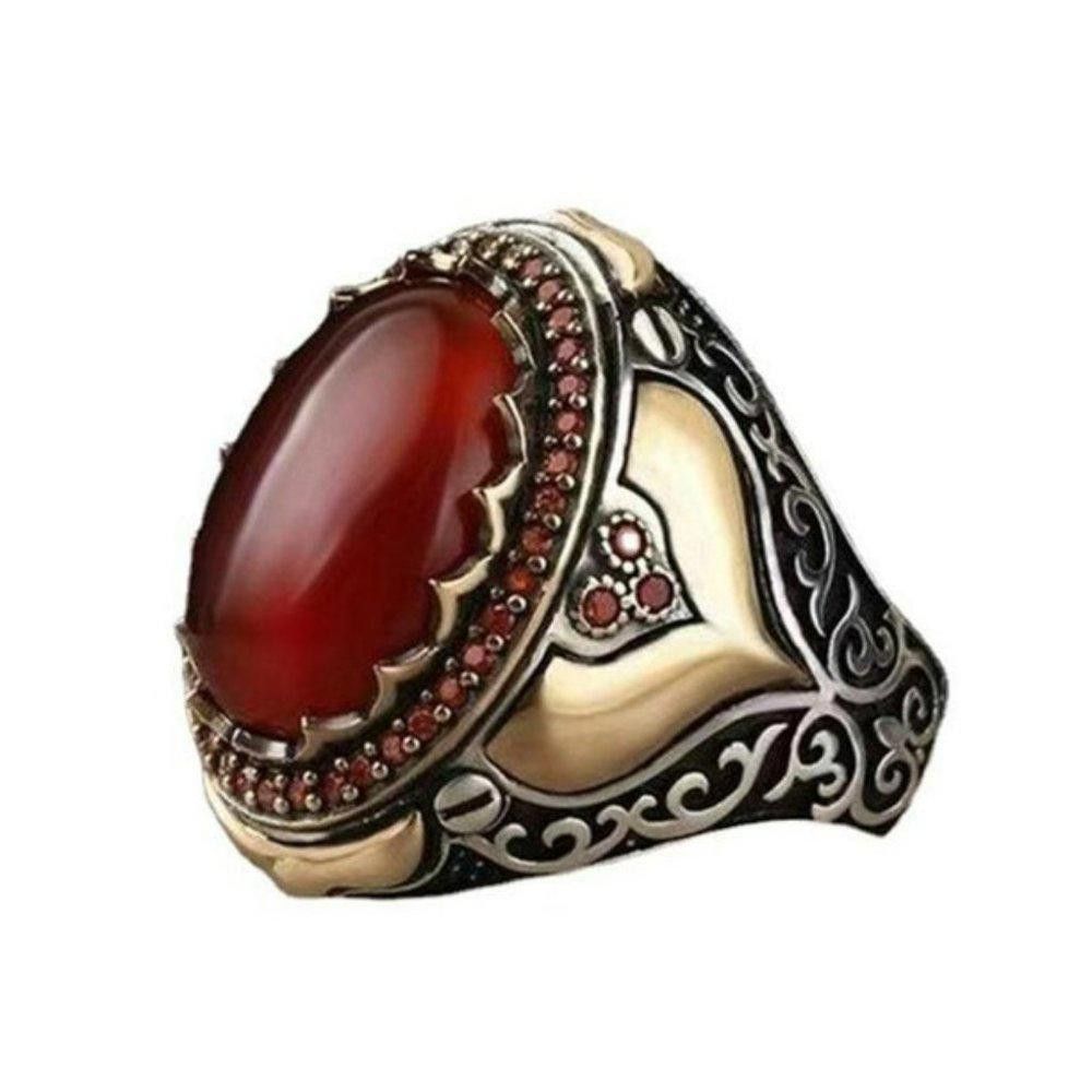 Designer Men's Retro Handmade Turkish Red Agate Ring - Size 9 Size ONE SIZE - 4 Thumbnail