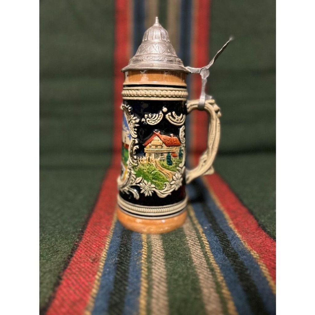 The Unbranded Brand 2 Large 20th Century German Ceramic Beer SteinwithPewter Lid Size ONE SIZE - 10 Thumbnail