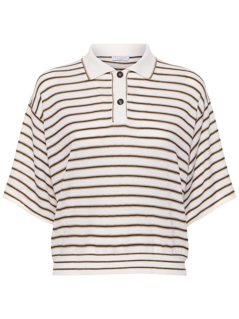 Brunello Cucinelli o1y0825 Polo Sweater in Ivory/Brown Size L / US 10 / IT 46 - 1 Thumbnail