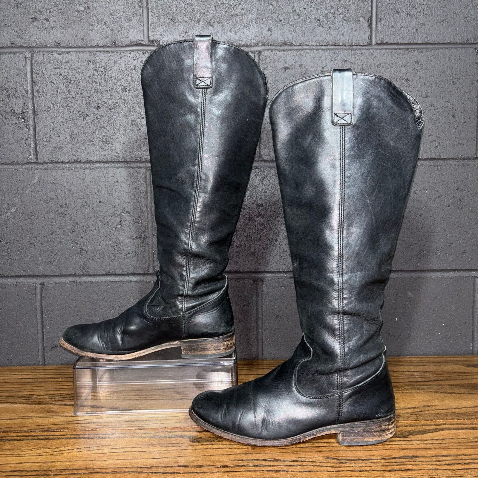 Vintage Black Leather Knee High Riding Boots Size 9 Campus display picture 2