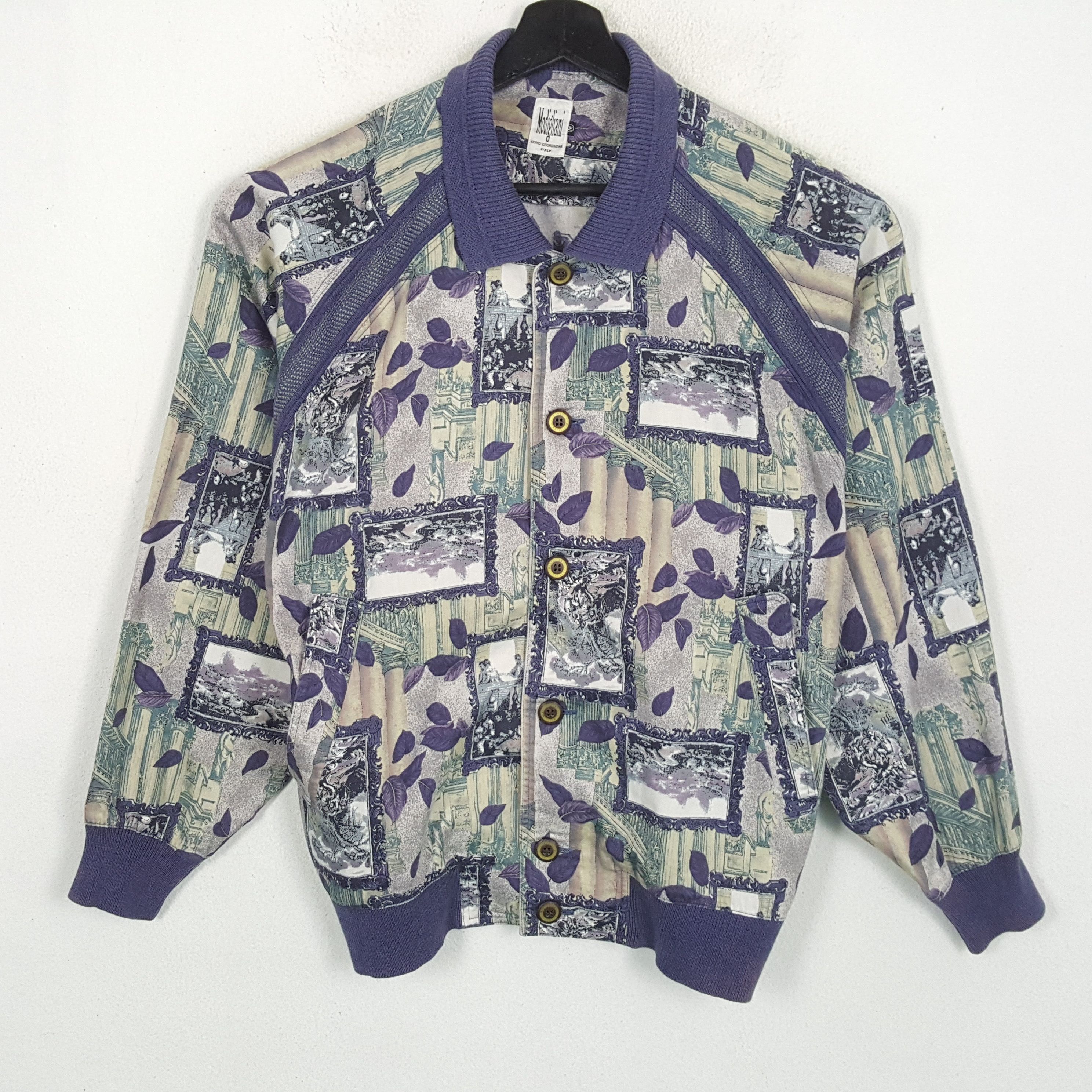 image of Italian Designers x Vintage Modigliani Italian Brand Art Style Collar Sweater Jacket in Purple (Siz