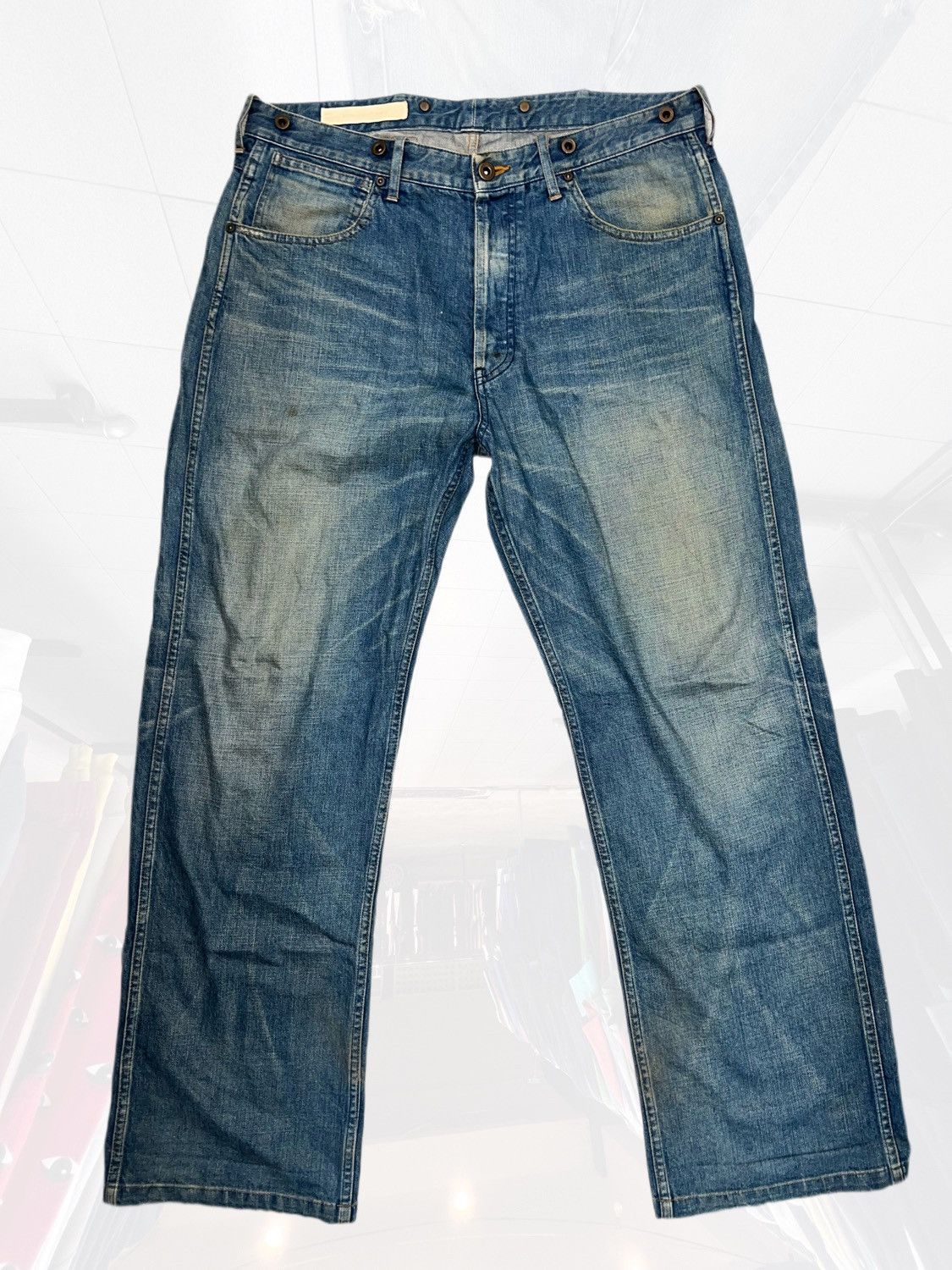 Beauty Beast × Japanese Brand VINTAGE SHIMAMURA BUCKLE BACK FLARE DENIM Size US 35 - 1 Thumbnail