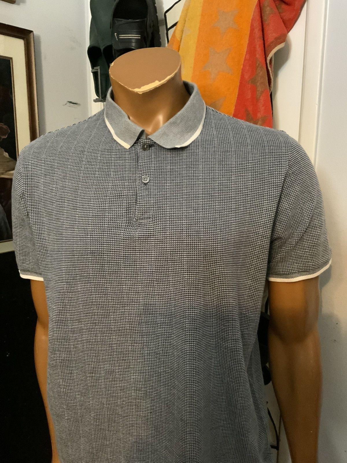 Theory $129 Theory Jacquard Band Ticking Short Sleeve Polo Shirt Size US XL / EU 56 / 4 - 12 Thumbnail