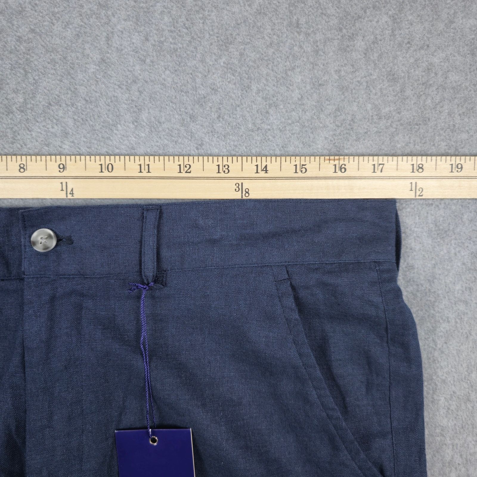 Alan Flusser Alan Flusser 34 Navy Linen Blend Flat Front Chino Shorts Size US 34 / EU 50 - 14 Thumbnail