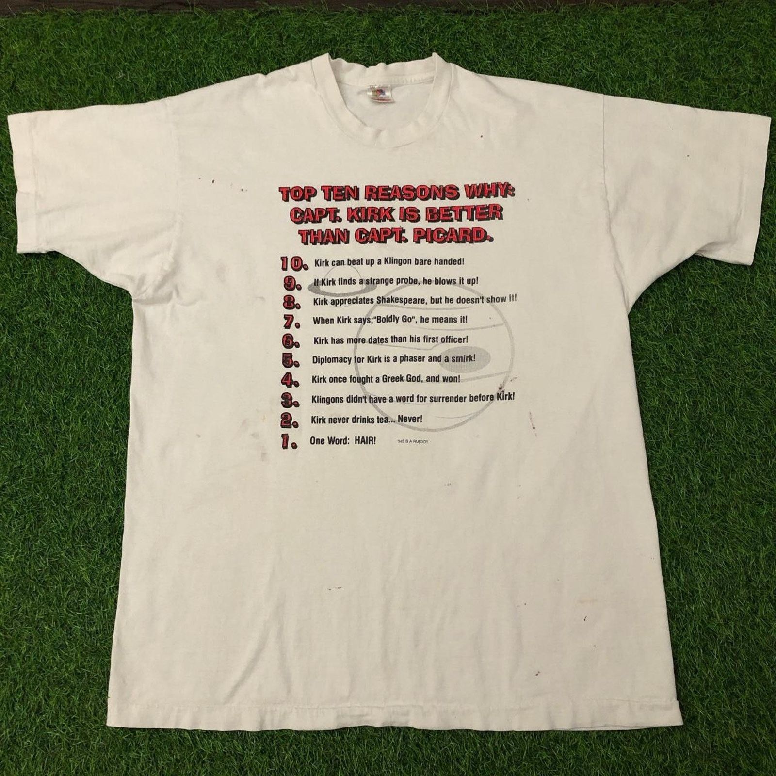 Fruit Of The Loom White ’10 Reasons’ Captain Kirk vs Capt. Picard Graphic Tee Size US XXL / EU 58 / 5 - 1 Thumbnail