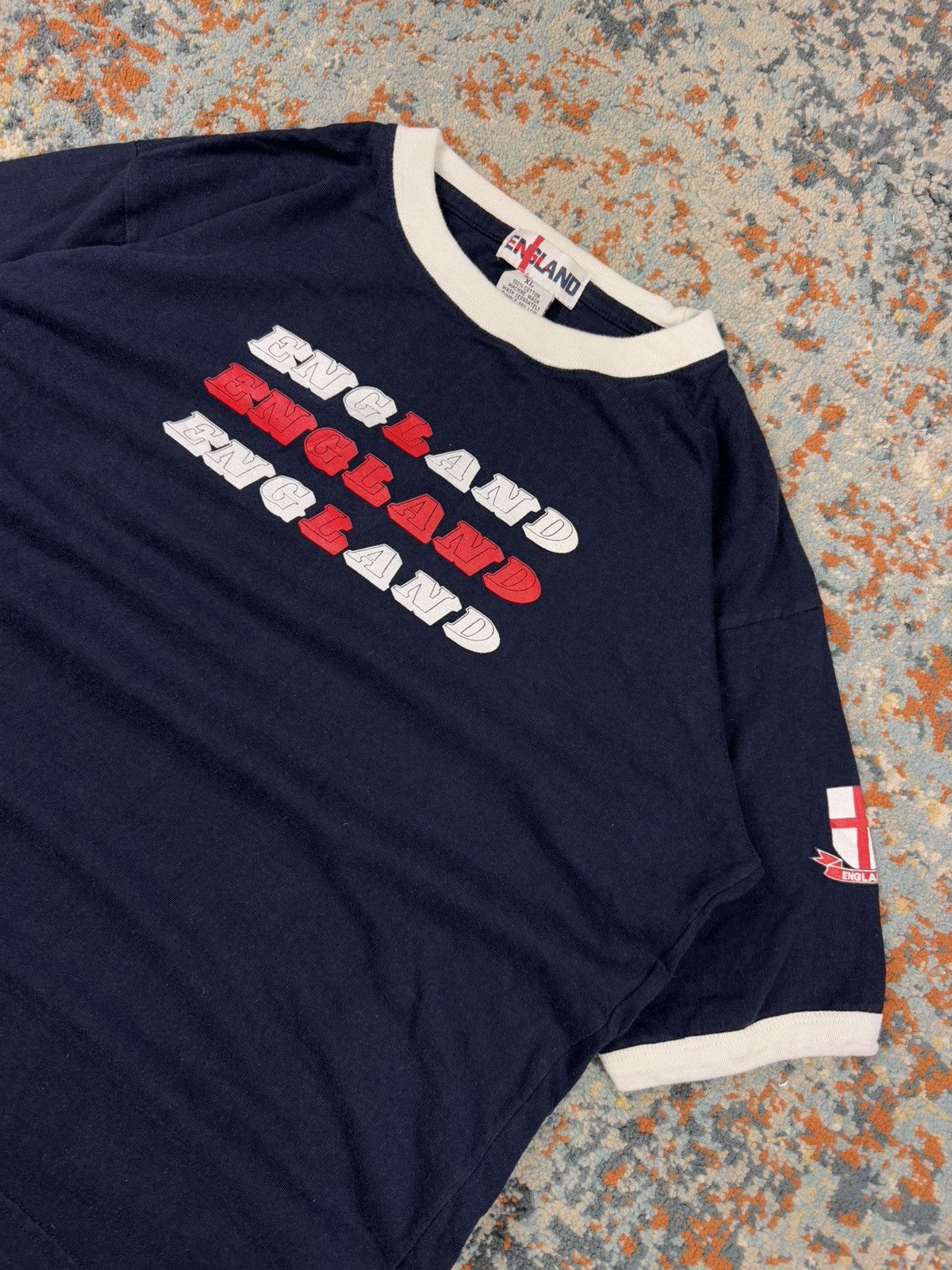 Vintage Vintage 90s England spellout flag ringer tee blokecore style Size US L / EU 52-54 / 3 - 3 Thumbnail