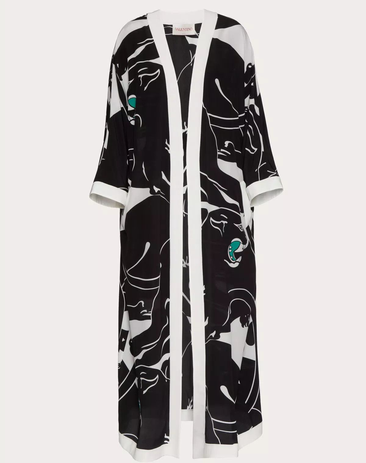 Valentino o1s1wg110625 Crepe De Chine Panther Kaftan in Black/Milky Size M / US 6-8 / IT 42-44 - 1 Thumbnail