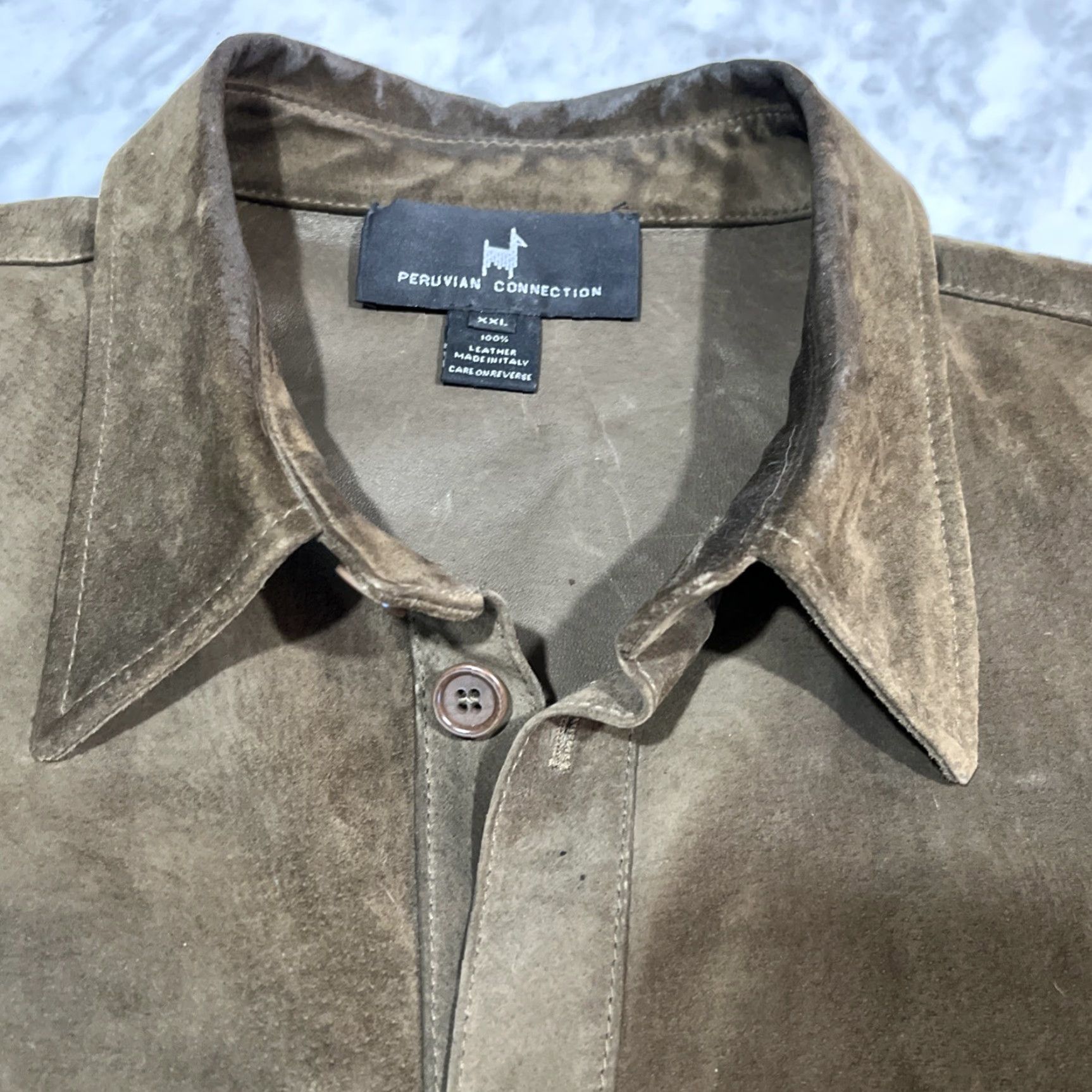 Vintage VINTAGE Peruvian Connection 100% Leather Jacket Men 2XL Brown Suede Button Shacket Italy Spain? Wait no. Size US XXL / EU 58 / 5 - 3 Thumbnail