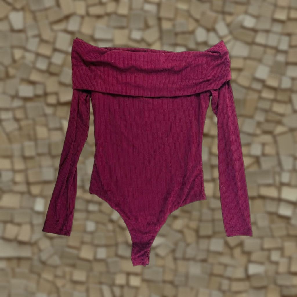 Vintage AFRM Bodysuit Women’s Size S Burgundy Off Shoulder Ribbed Thong Long Sleeve NWT One Piece Size S / US 4 / IT 40 - 1 Thumbnail