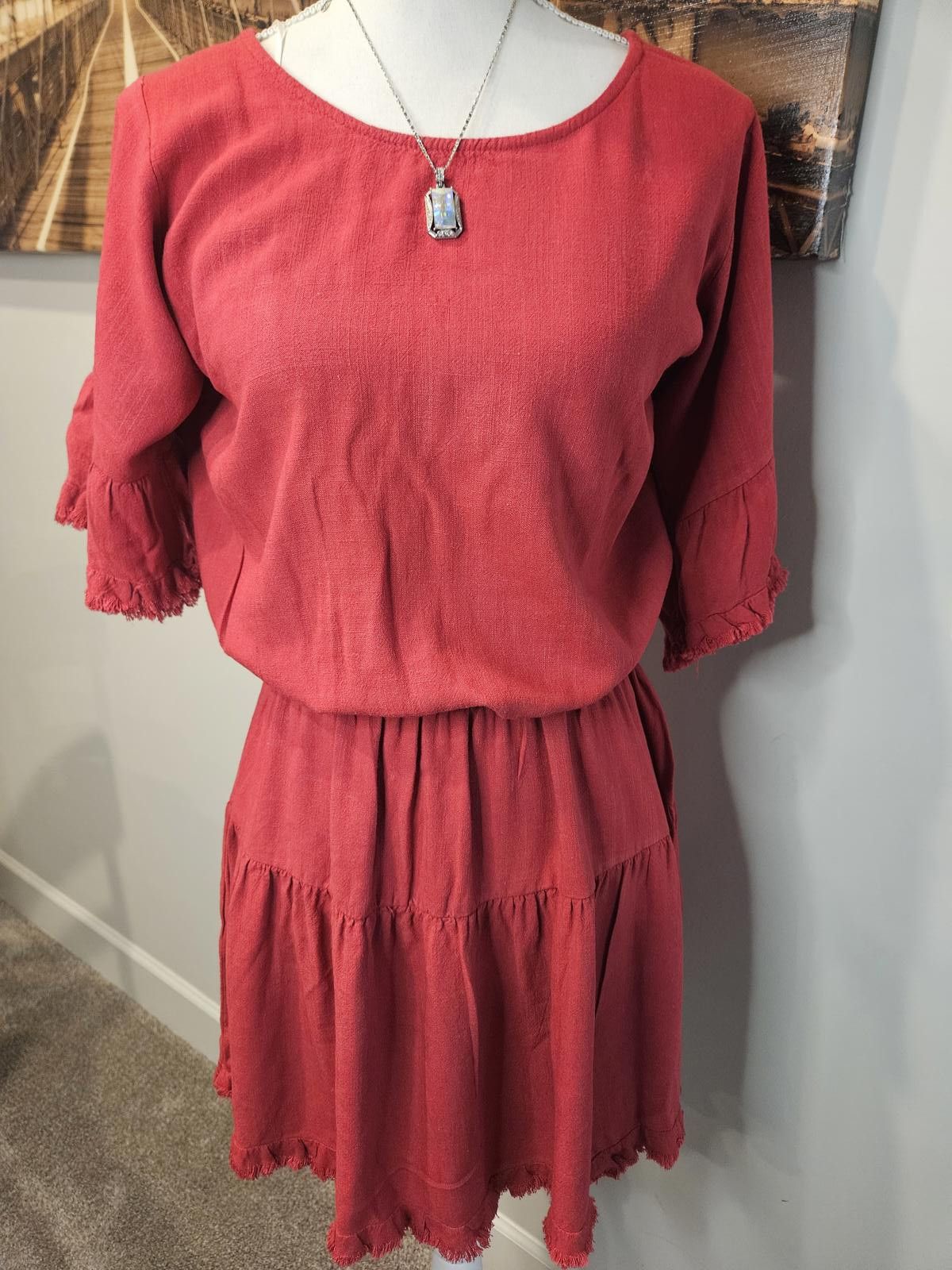 Designer Umgee Sassy Stuff Women’s Casual Frill Dress - Rust Red Size L / US 10 / IT 46 - 1 Thumbnail