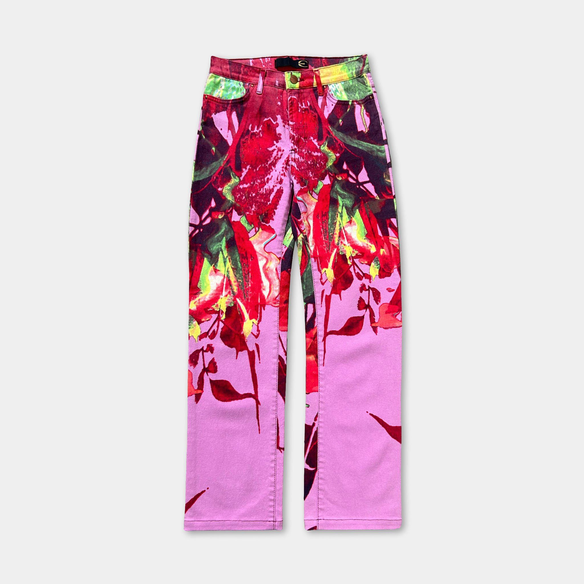 Just Cavalli Just Cavalli Pink Floral Print Denim Jeans Size 26" / US 2 / IT 38 - 1 Thumbnail