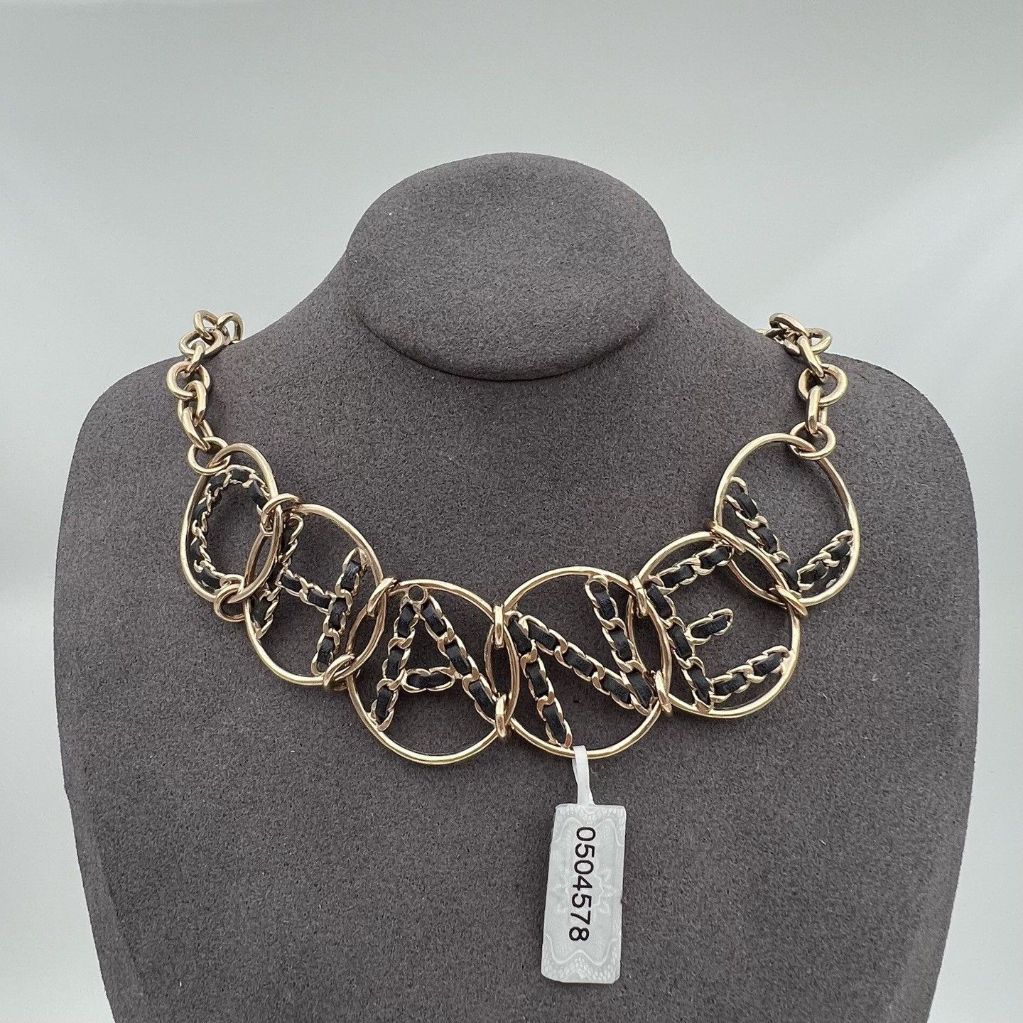 Chanel Chanel Black Gold Chain Letter Ring Choker Size ONE SIZE - 1 Thumbnail