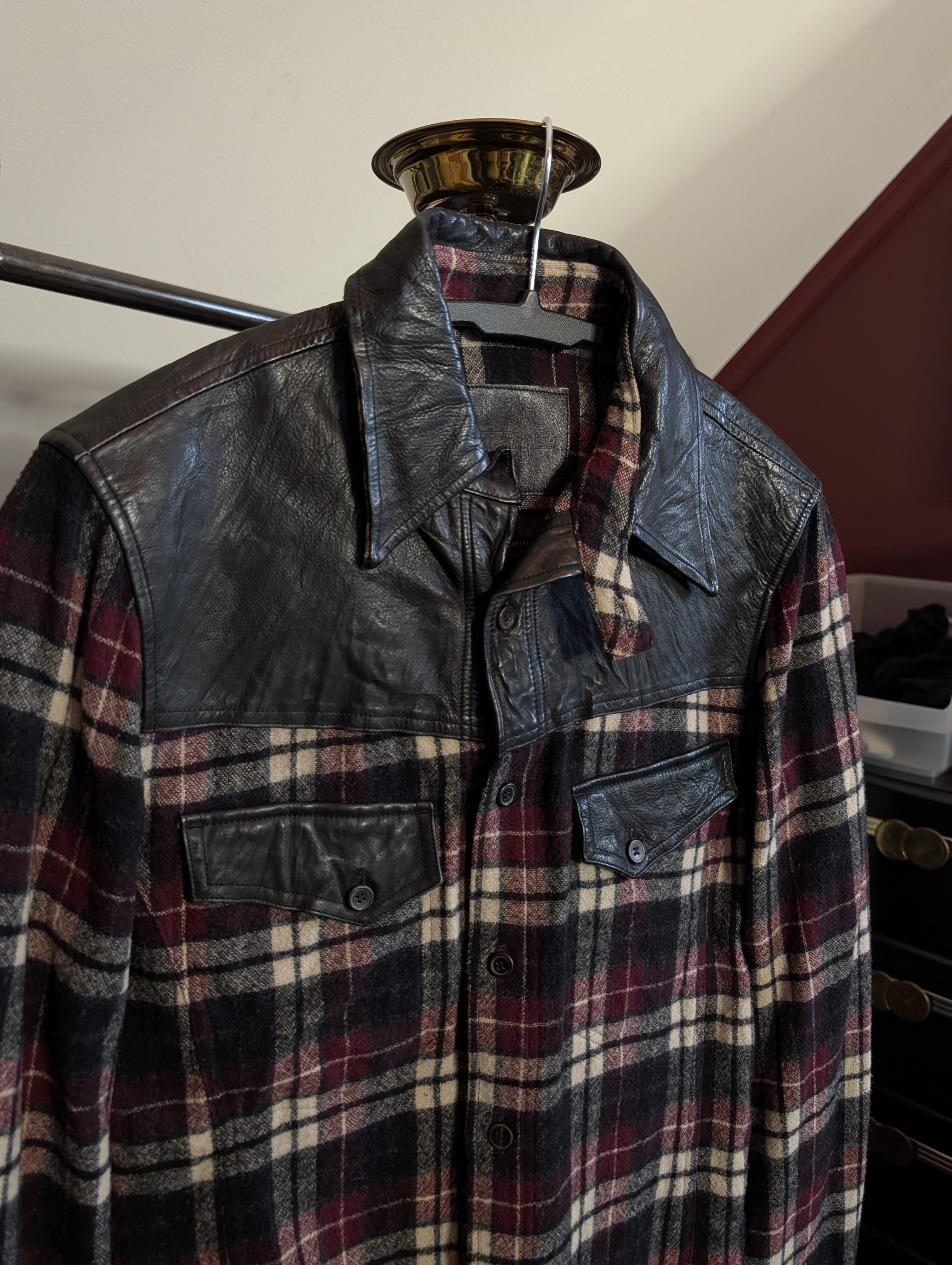 Isamu Katayama Backlash Leather/Wool Plaid Flannel Western Shirt Jacket SM Size US S / EU 44-46 / 1 - 2 Thumbnail