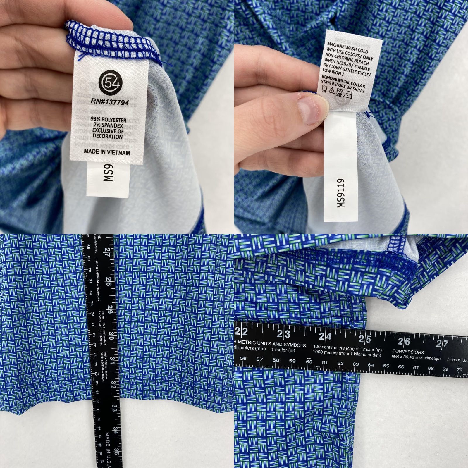 Vintage Chase 54 Polo Golf Shirt Mens XL Blue Geometric Print DryFuze Performance Stylus Size US XL / EU 56 / 4 - 8 Thumbnail
