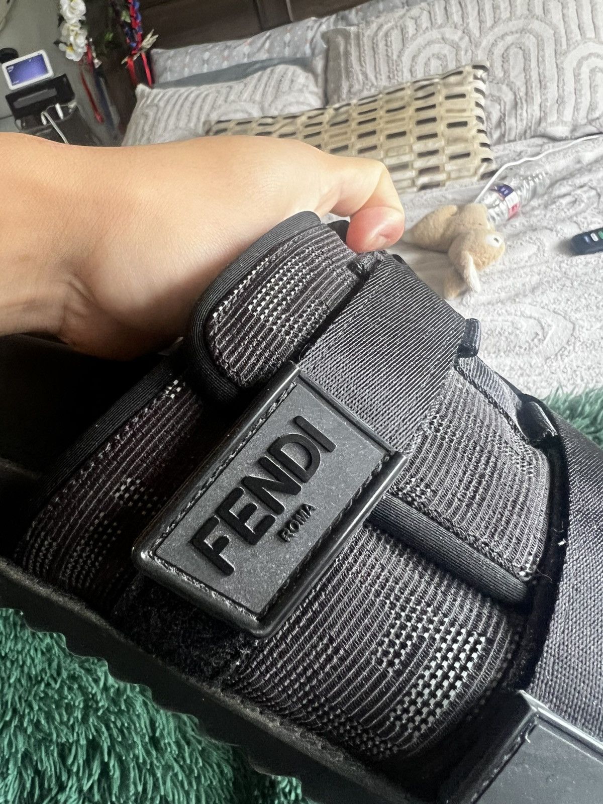 Fendi Fendi Black Monogram-Print Mesh Slides Size 8 Size US 8 / EU 41 - 5 Thumbnail