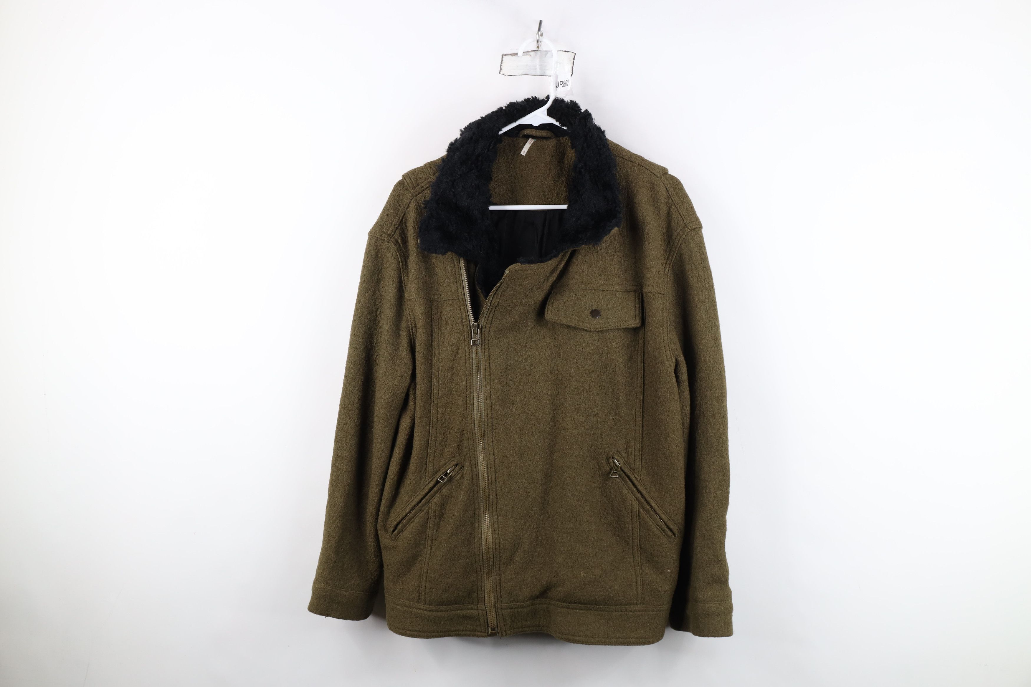 Free People Free People Chic Asymmetrical Zip Wool Bomber Jacket Green Size M / US 6-8 / IT 42-44 - 1 Thumbnail