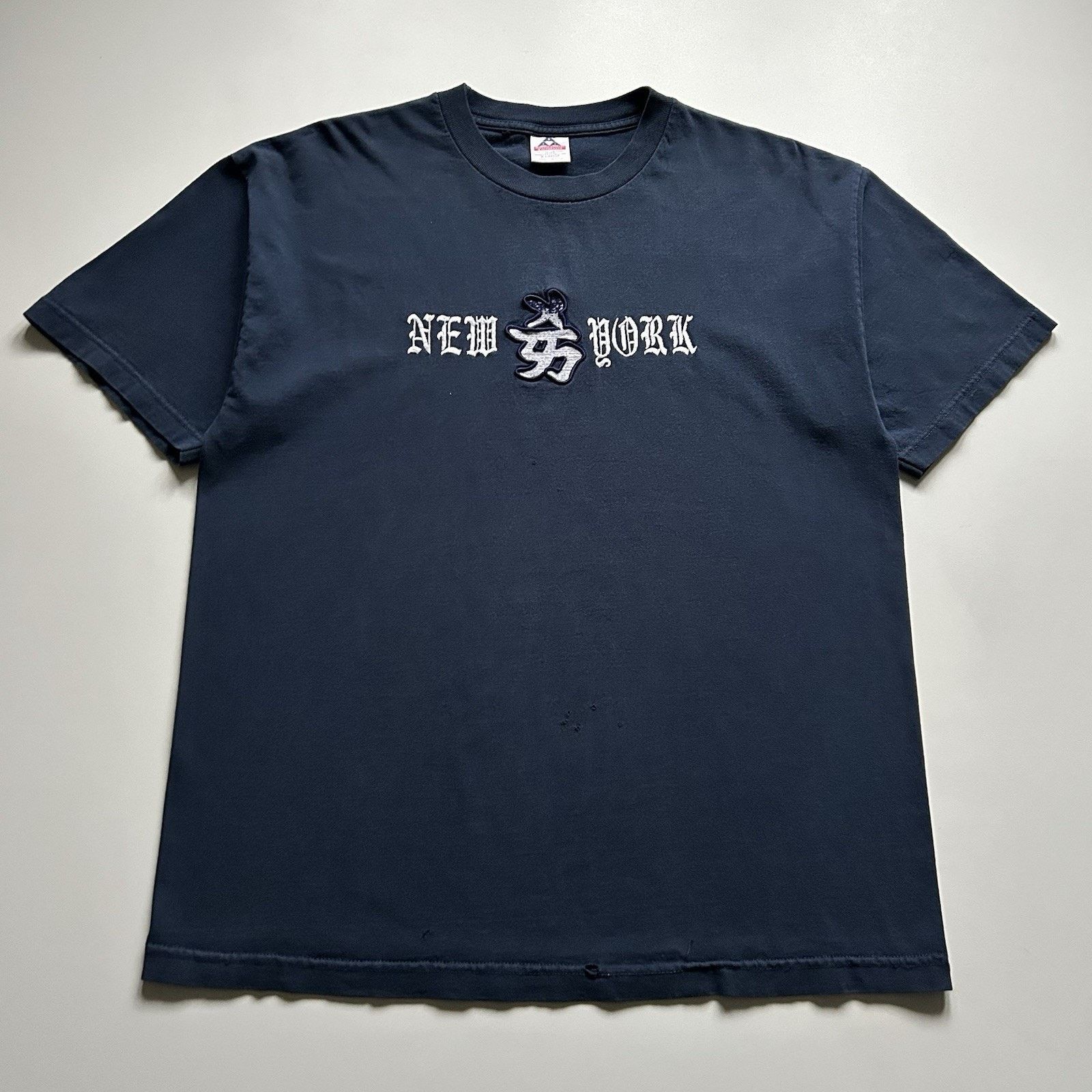 Vintage New York Shirt XL Y2K Embroidered Japanese Spell Out