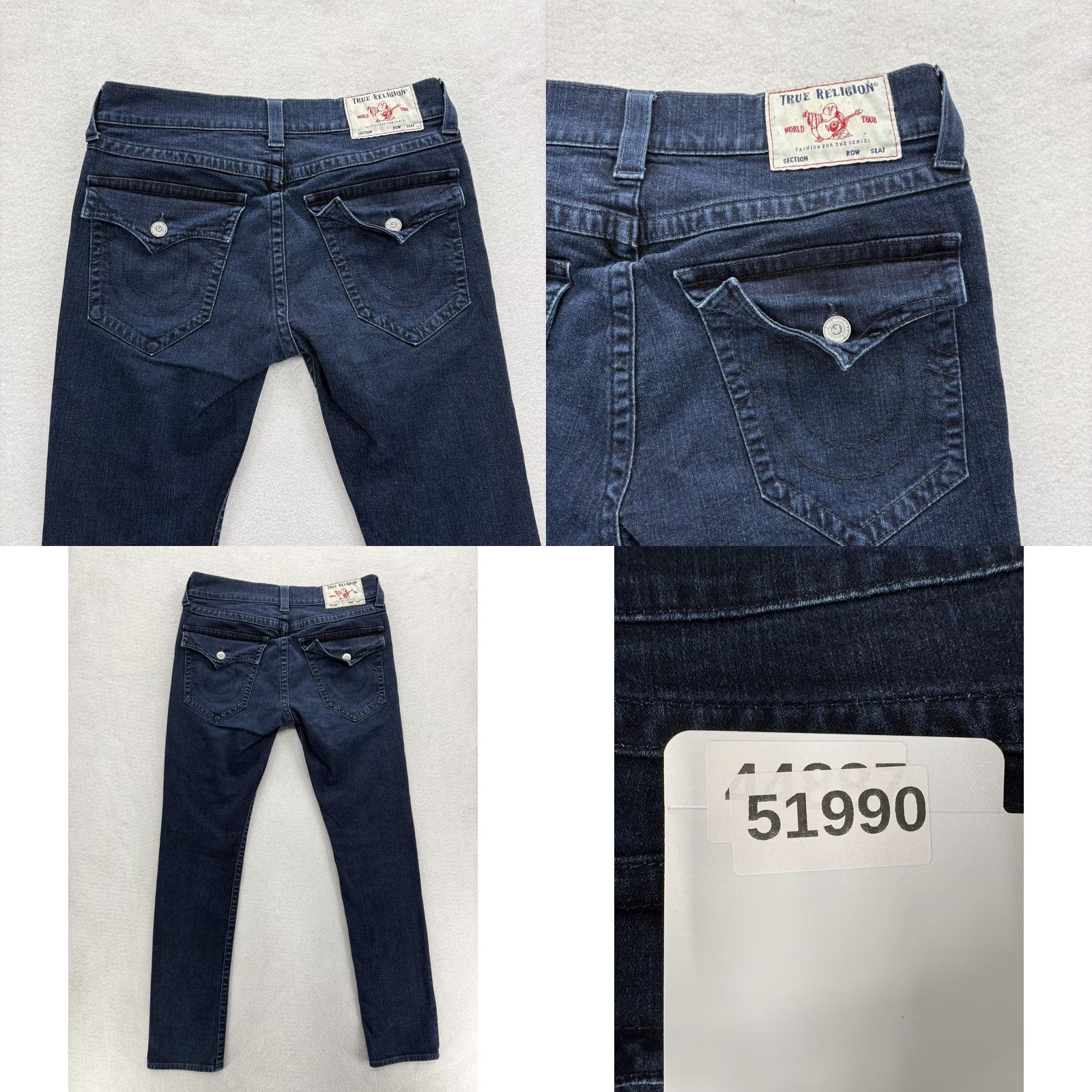 True Religion True Religion Rocco Jeans Mens 33x34 Blue Rinse Slim Stretch Denim Flap Logo Pockets Zip Casual Vintage: No Size US 33 - 9 Thumbnail
