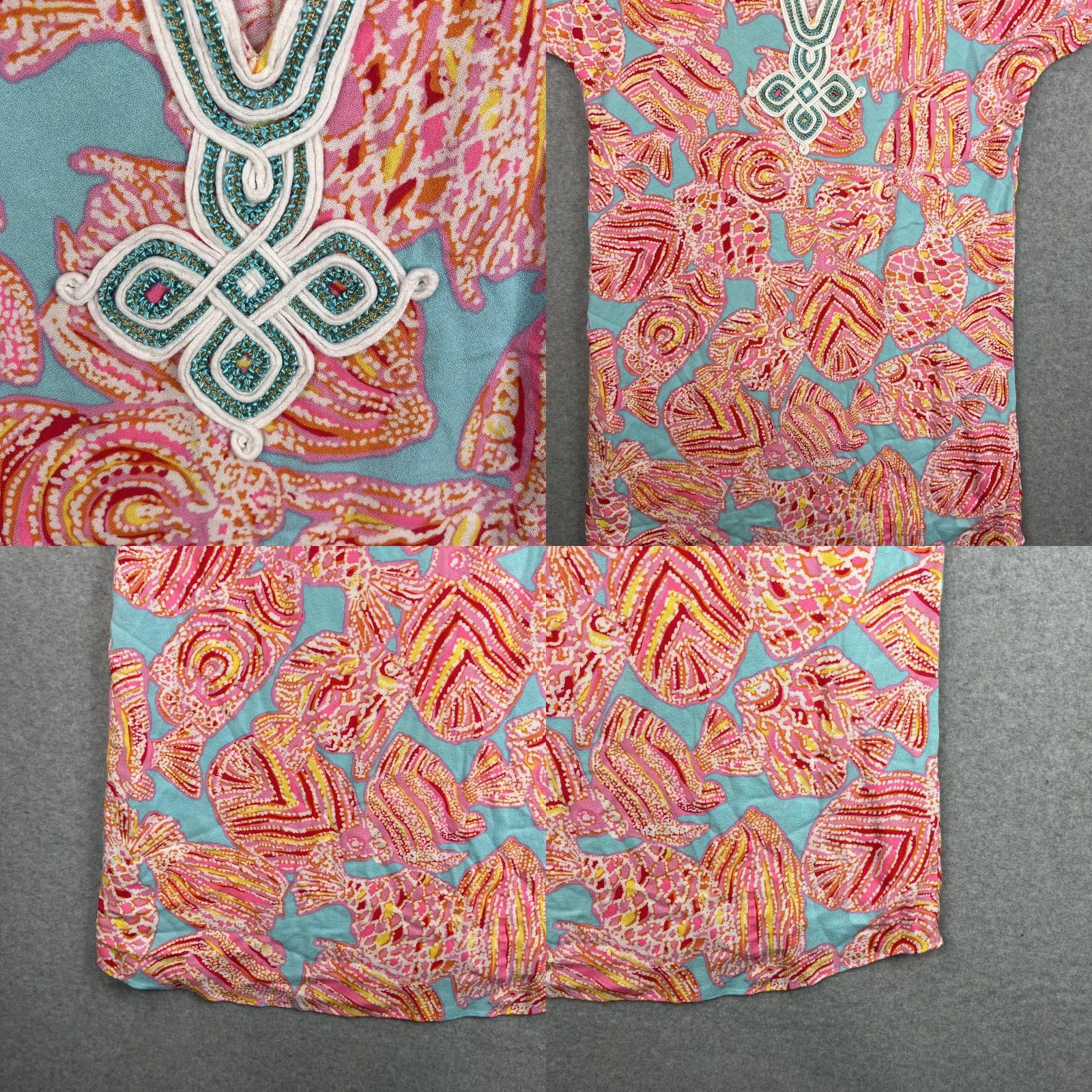 Lilly Pulitzer Lilly Pulitzer Dress Womens Medium Blue Pink Fish Print Beaded Tunic Coverup Dress Size M / US 6-8 / IT 42-44 - 8 Thumbnail