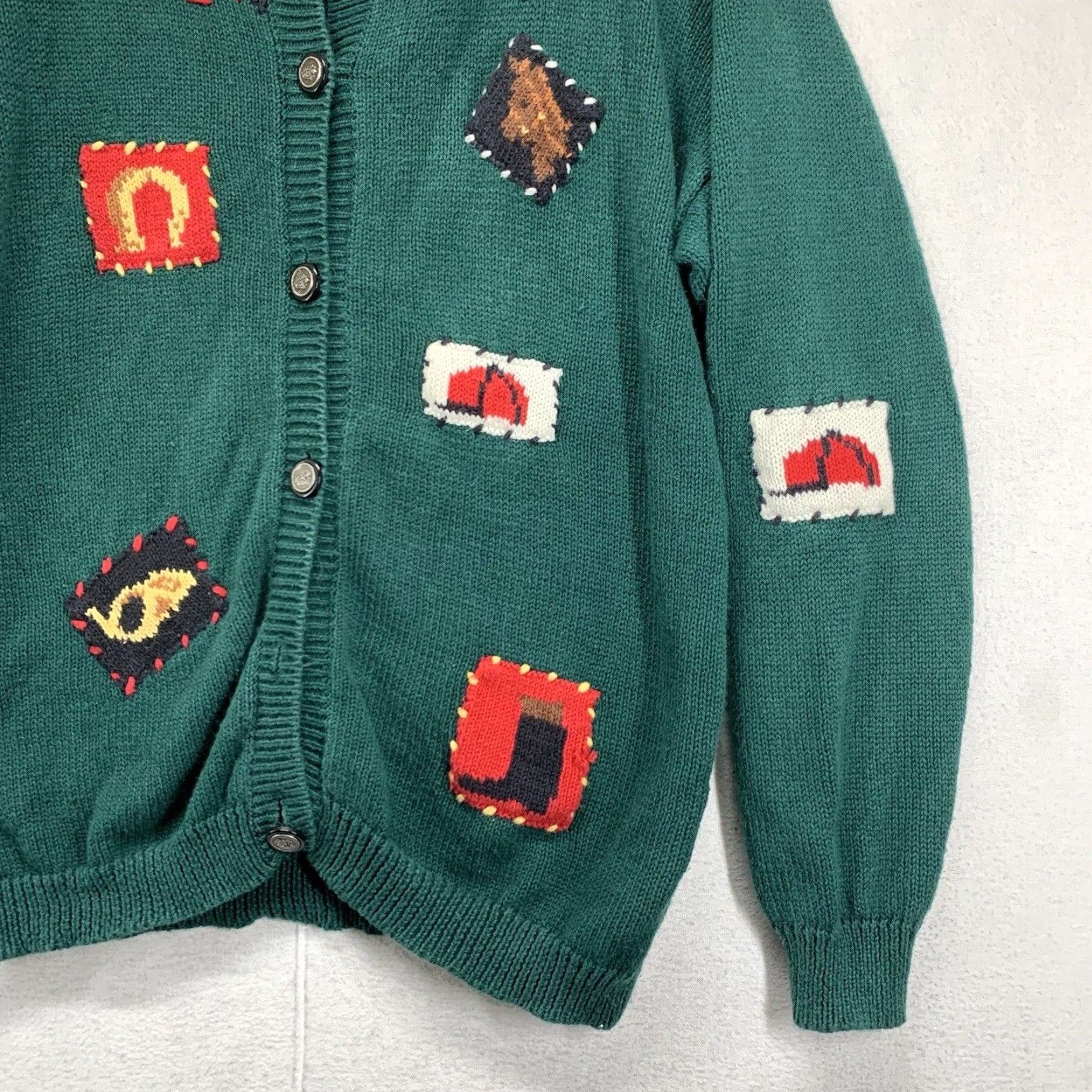 Gloverall VINTAGE The Eagle’s Eye Women’s Sweater 90s Knit Pullover Long Sleeve Mock Neck Geometric Horse Embroidered Grunge Winter L Size L / US 10 / IT 46 - 6 Thumbnail