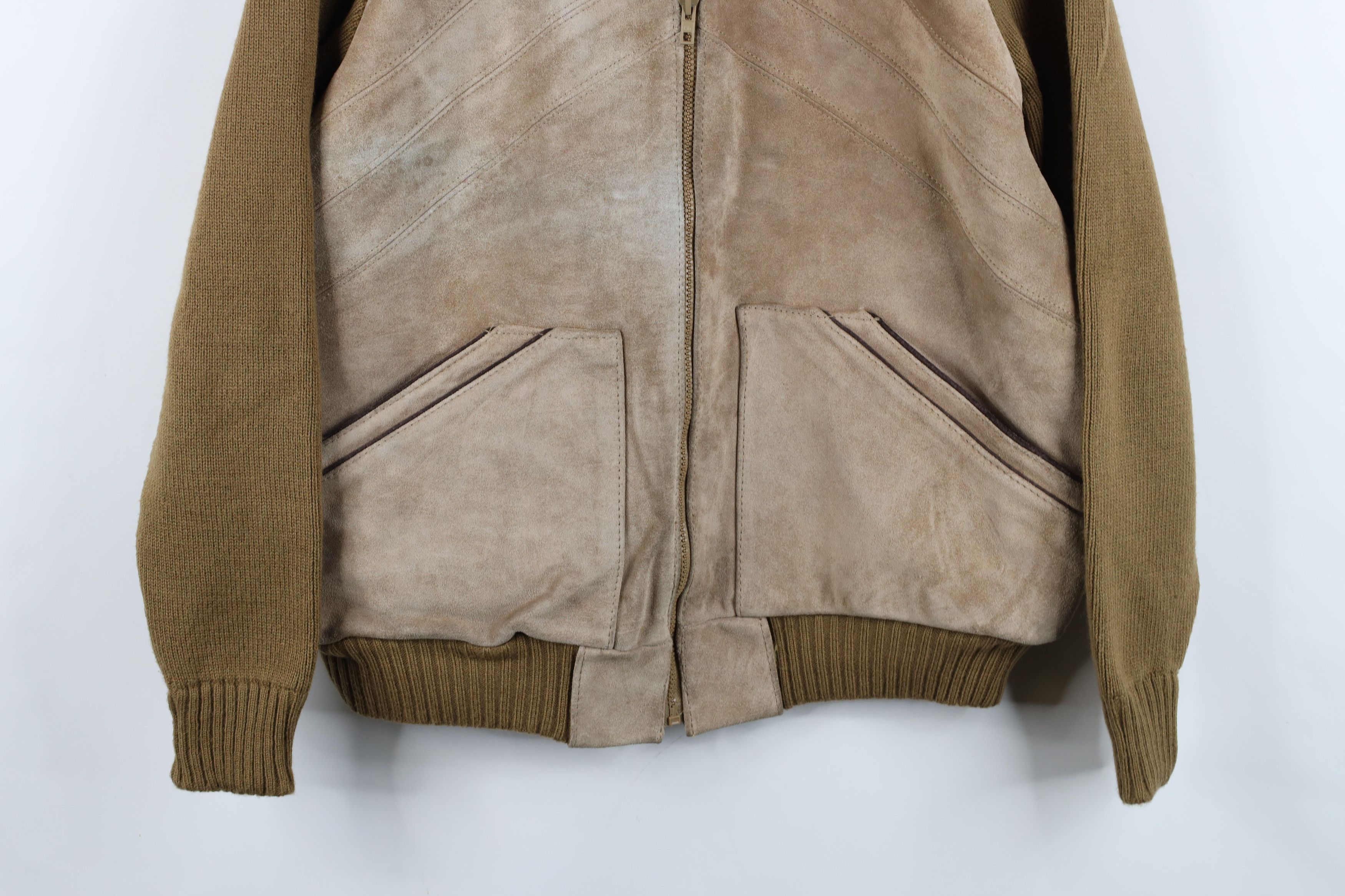 Vintage Vintage 70s Streetwear Leather Knit Sweater Jacket Swacket Size US L / EU 52-54 / 3 - 3 Thumbnail