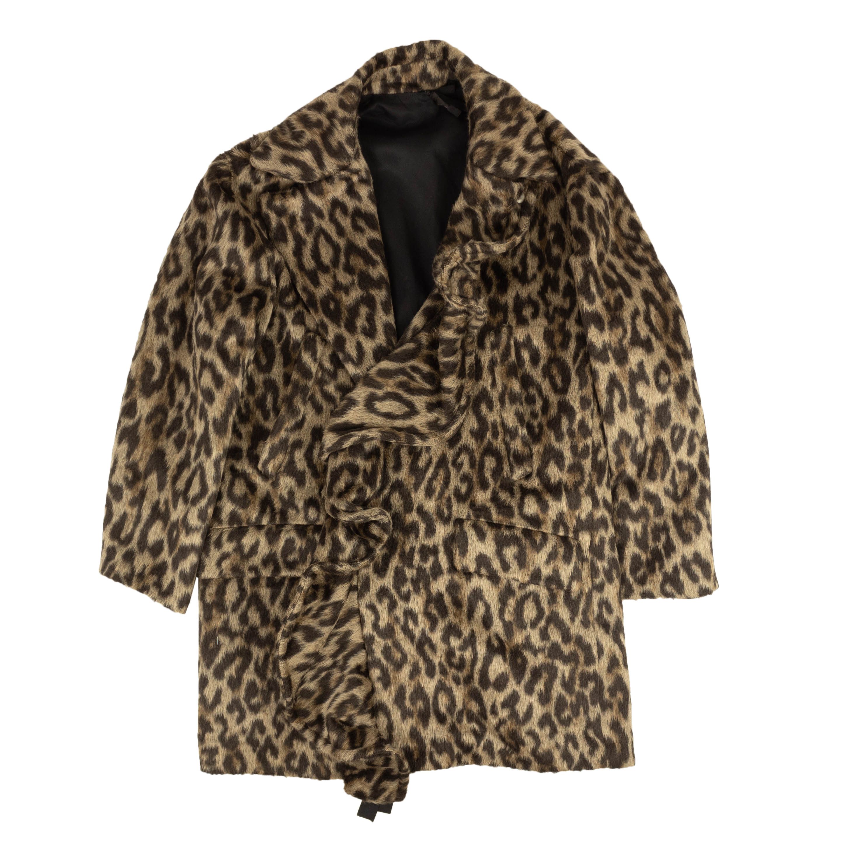 image of Unravel Project Brown Leopard Print Ruffle Faux Fur Coat Size 40, Women's