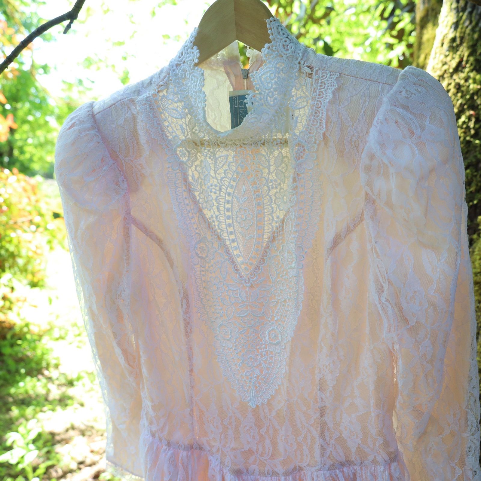Vintage VTG Gunne Sax by Jessica McClintock Lace Over Statin Dress Size L / US 10 / IT 46 - 3 Thumbnail