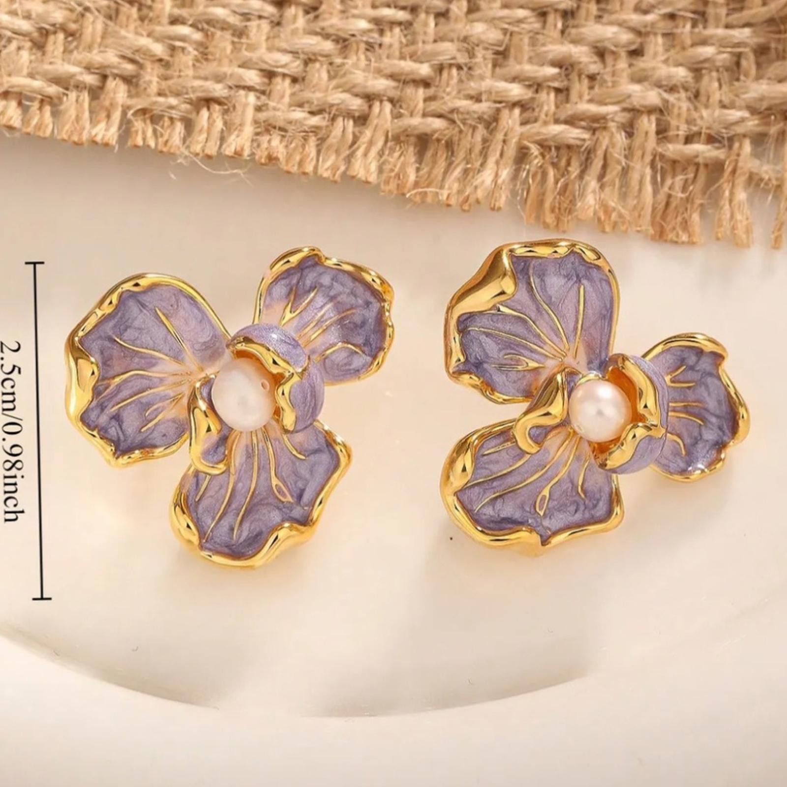 Designer Golden French Artificial Pearl Enamel and Oil Drop Earrings Size ONE SIZE - 4 Thumbnail