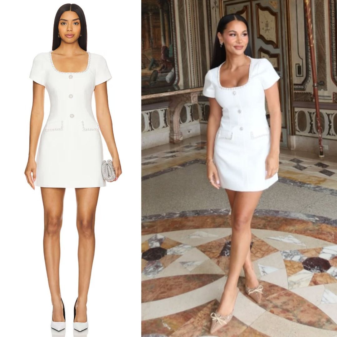 LIKELY Sergio Dress White Crystal Pearl Embellished Mini 6