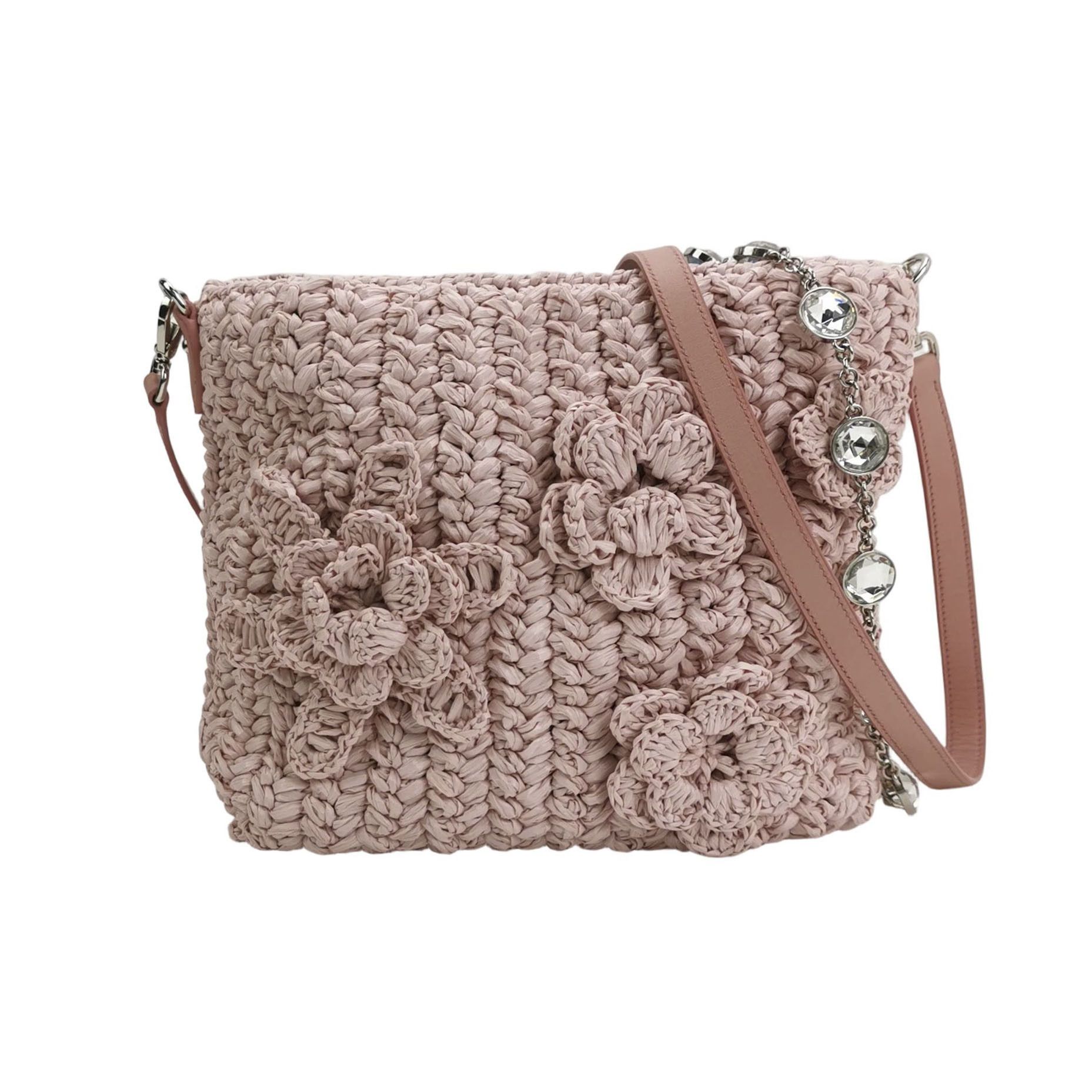 Miu Miu Miu Miu Crystal Flower Raffia Shoulder Bag Size ONE SIZE - 1 Thumbnail