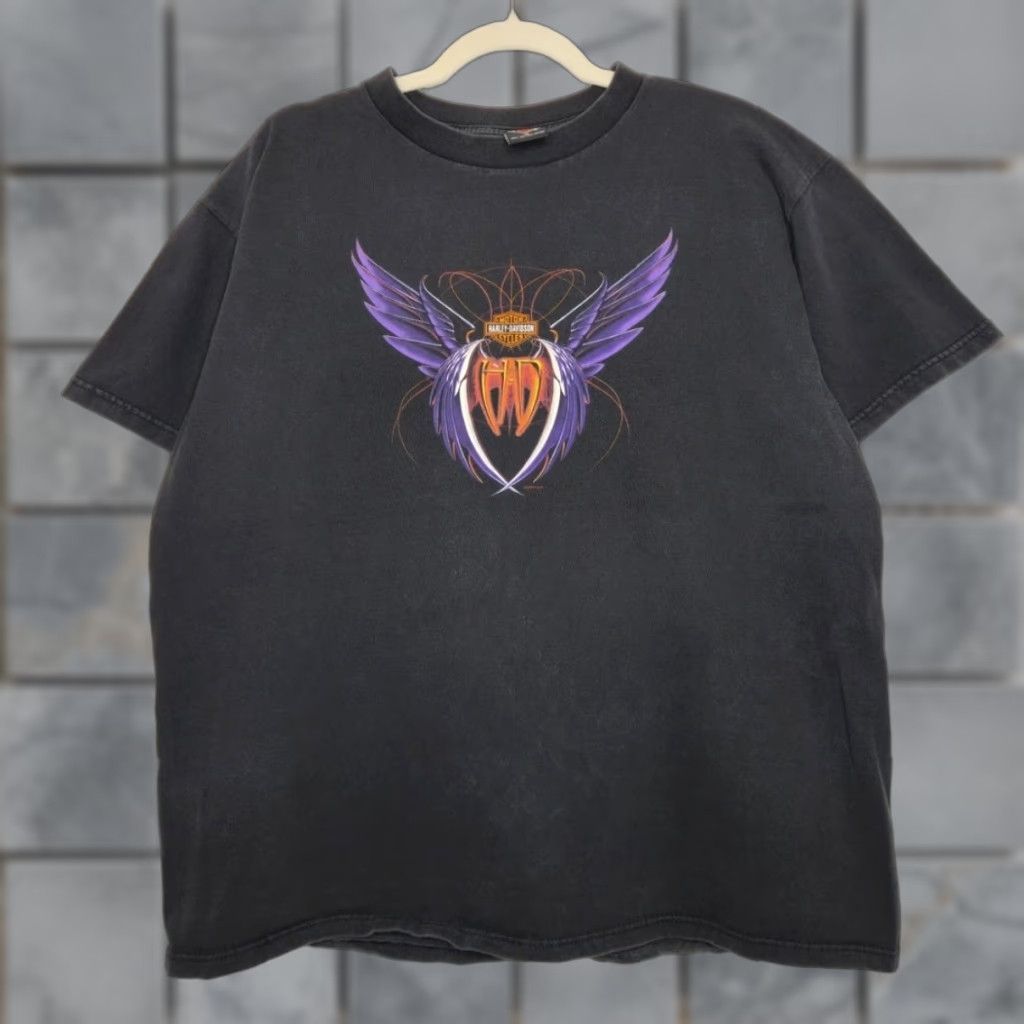 Harley Davidson VINTAGE Harley Davidson Double Sided Wings Logo y2k Art Double Sided Black Shirt XL Unisex Adults Mens Size US XL / EU 56 / 4 - 1 Thumbnail
