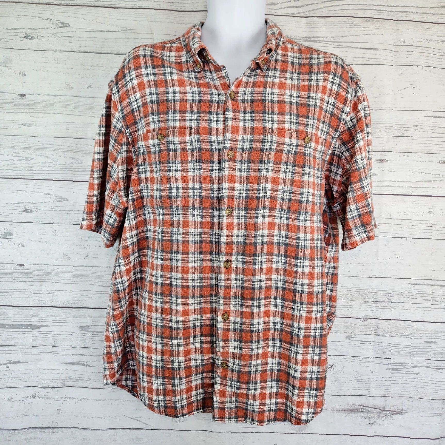 Vintage Duluth Mens Shirt Short Sleeve Button-Up Plaid Orange Hemp Cotton Blend Large, Size L Size US L / EU 52-54 / 3 - 2 Thumbnail