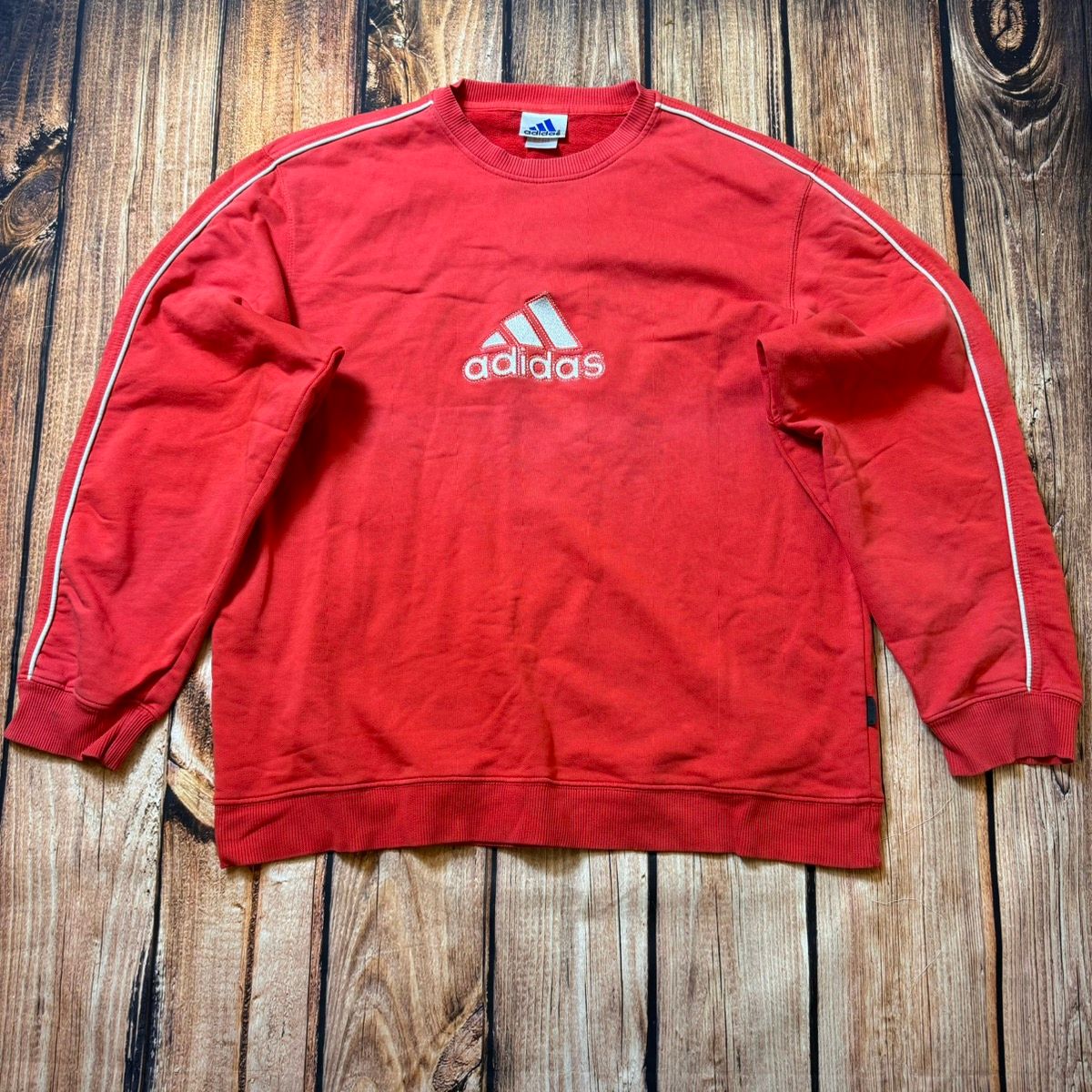 Pre-owned Adidas X Vintage Sweatshirt Adidas 90's Big Logo Baggy Fit In Red