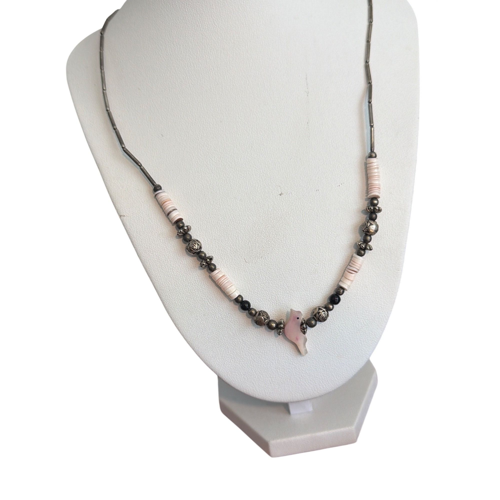 Other Vintage Silver Tone Pink Bird Pendant Necklace Shell Beads M Size ONE SIZE - 1 Thumbnail
