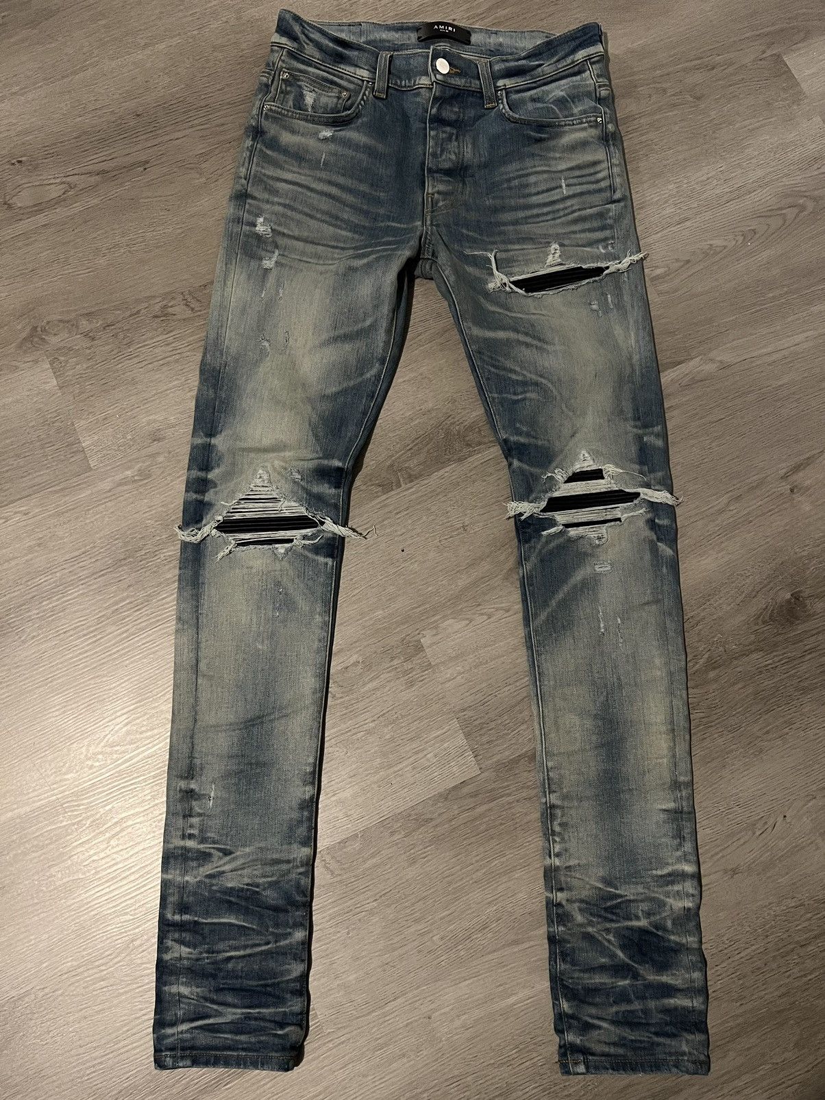 image of Black Patch Amiri Jeans in Sky Blue, Men's (Size 30)