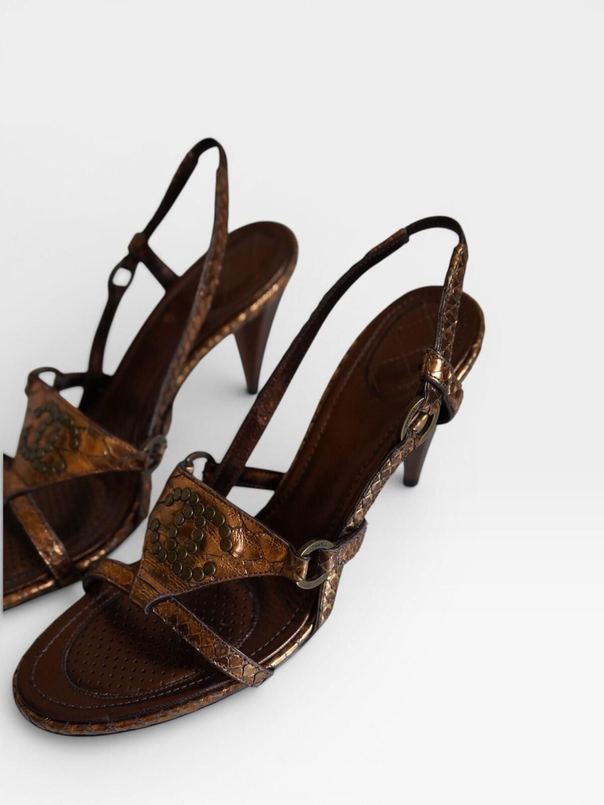 Chanel 2000s Chanel Copper Embossed Python Slingback Heels VINTAGE Size US 9 / IT 39 - 2 Thumbnail