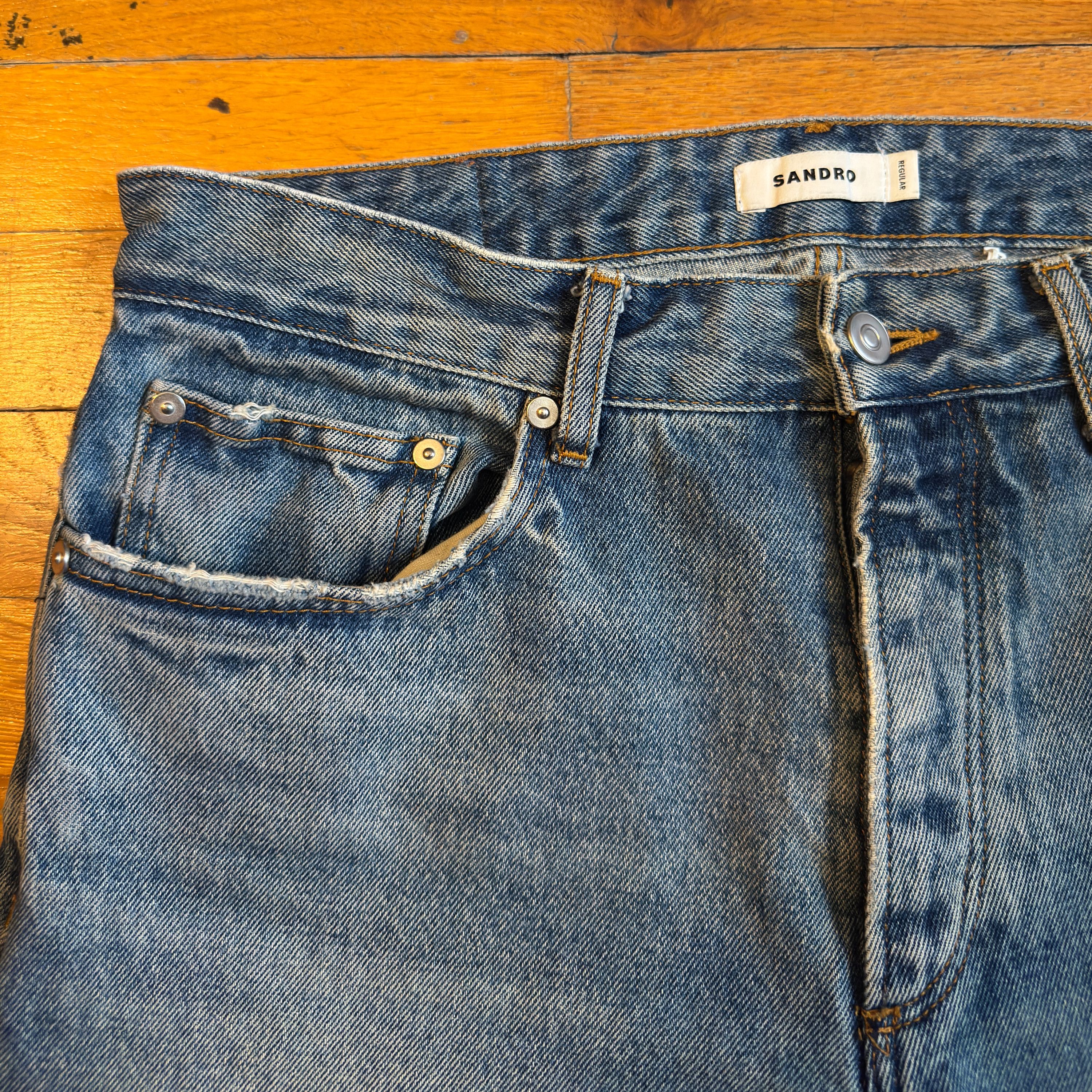Sandro Faded Organic Cotton Straight Leg Jeans Size US 31 - 4 Thumbnail